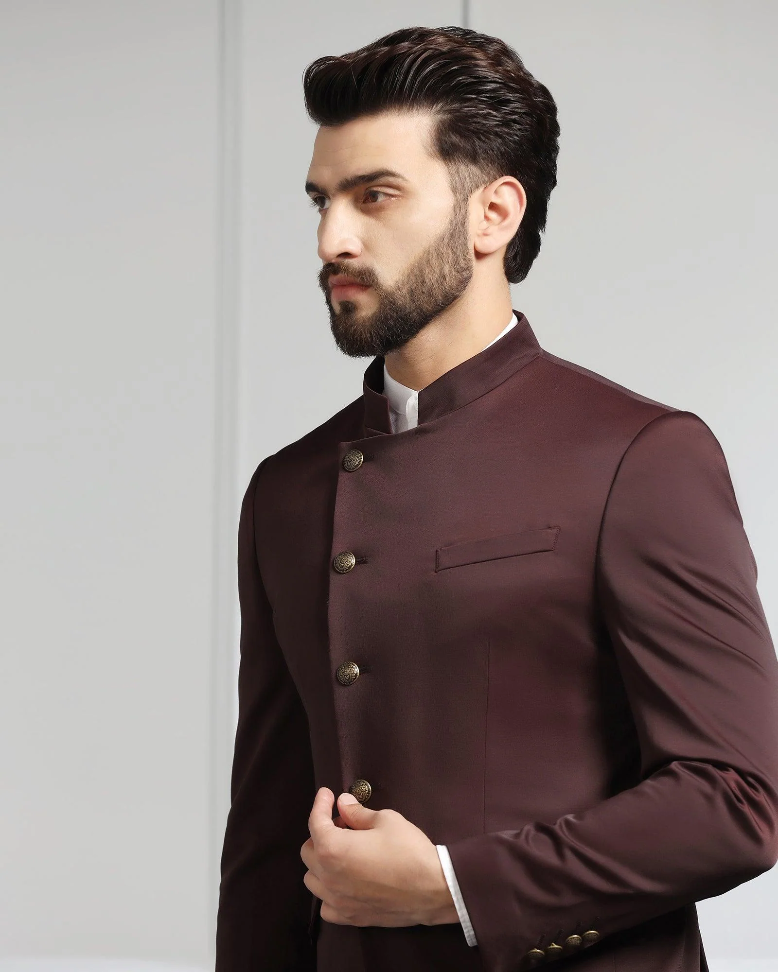Two Piece Wine Solid Formal Suit - Ossessione - Image 4