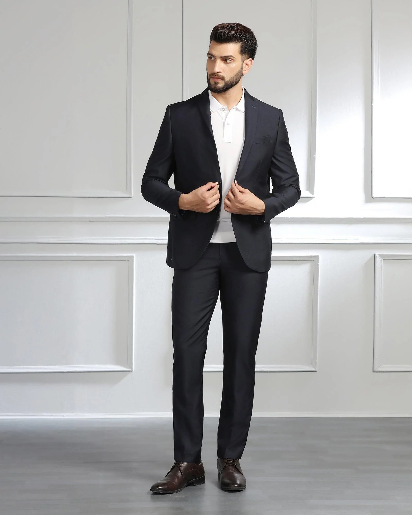 Luxe Three Piece Navy Solid Formal Suit - Meriner - Image 8