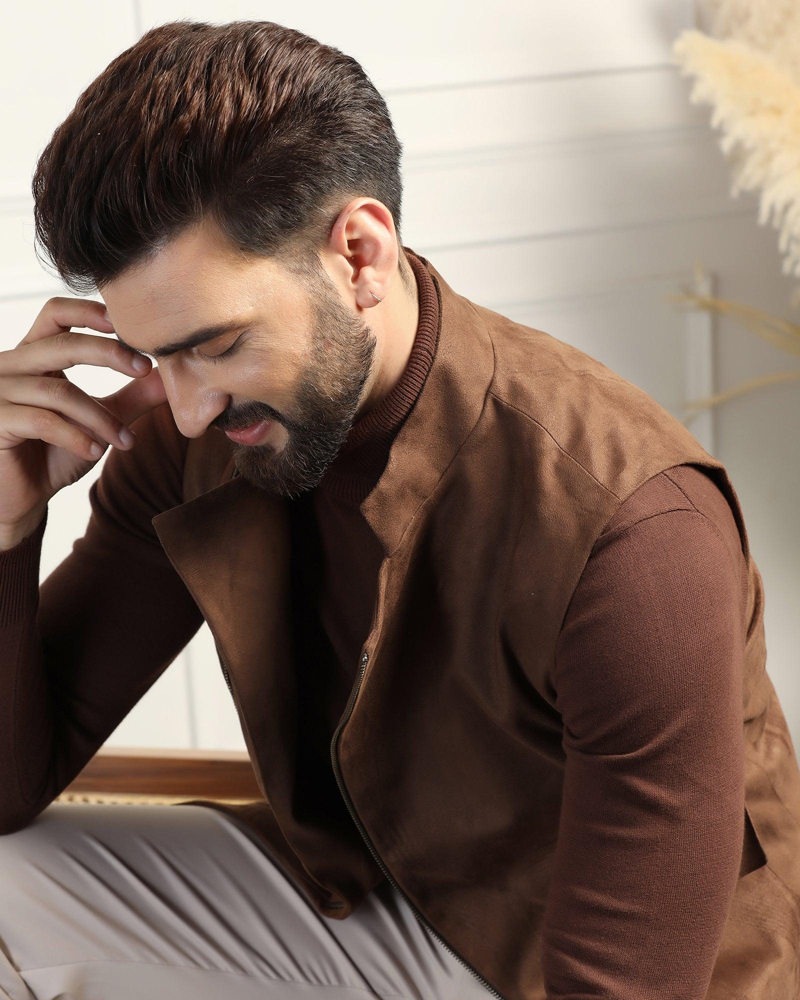 Bandhgala Formal Tobacco Brown Solid Waistcoat - Panther - Image 7