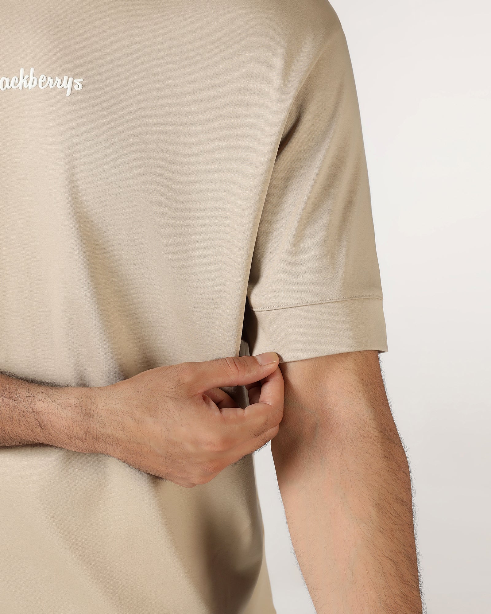 Beige Crew Neck Solid T-Shirt - Toss - Image 8