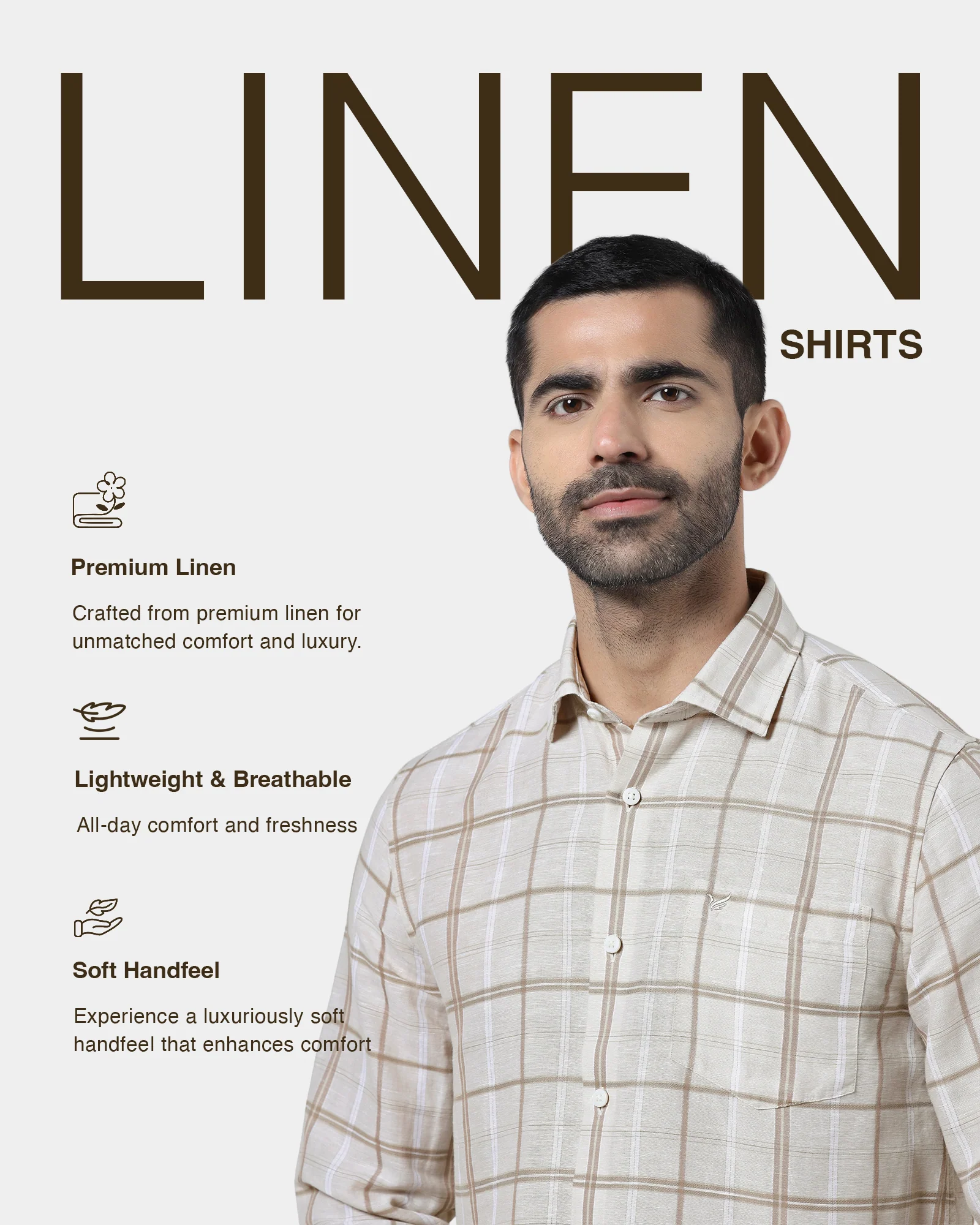Beige Linen Check Shirt - Jomix - Image 4