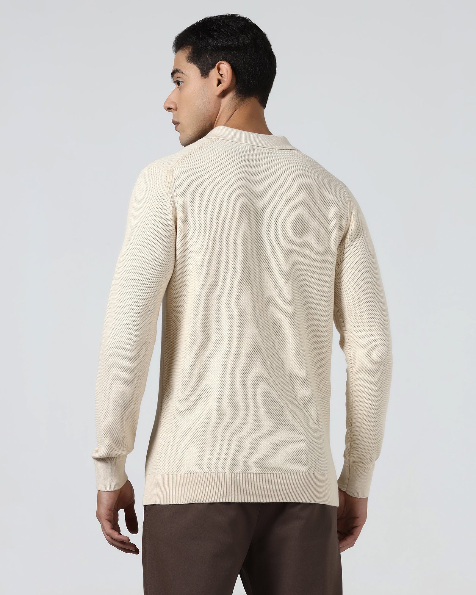 Beige Polo Neck Jacquard Sweater - Draco - Image 4