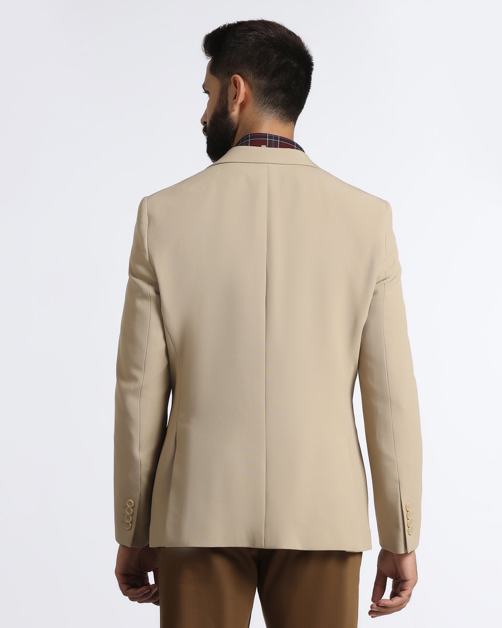 Beige Solid Blazer - Modelo - Image 2