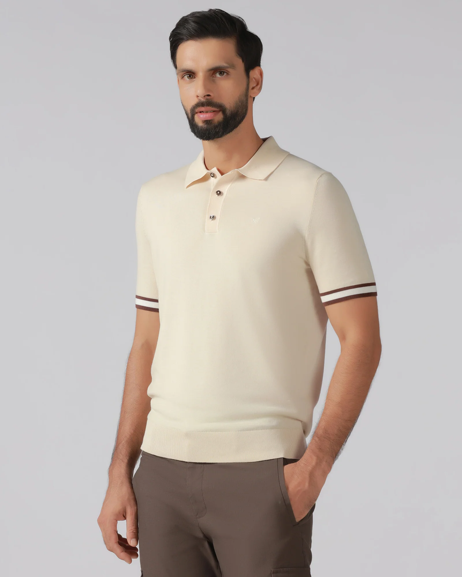 Beige Solid Polo - Akio