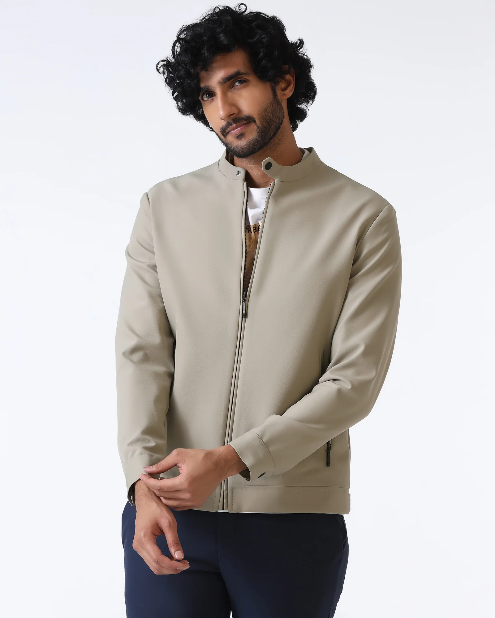 Beige TechPro Solid Zipper Jacket - Samsara - Image 3