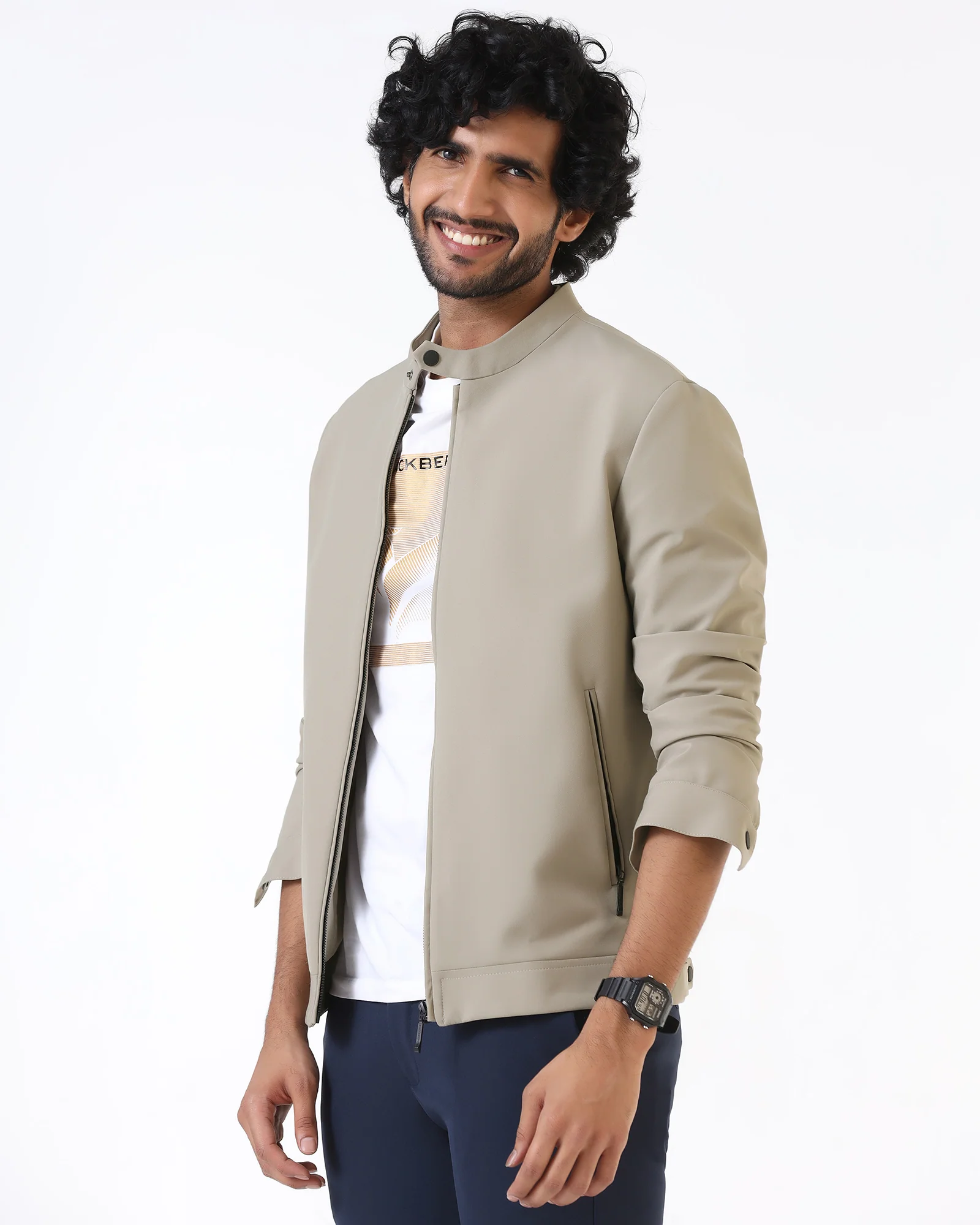 Beige TechPro Solid Zipper Jacket - Samsara - Image 5