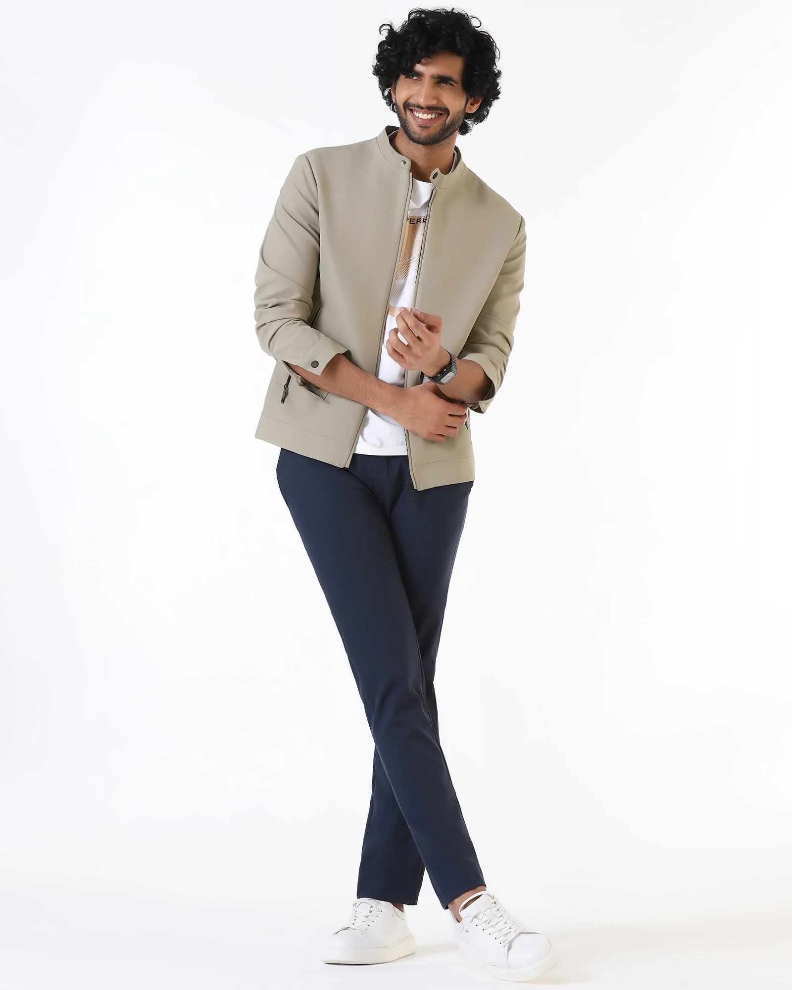 Beige TechPro Solid Zipper Jacket - Samsara - Image 7