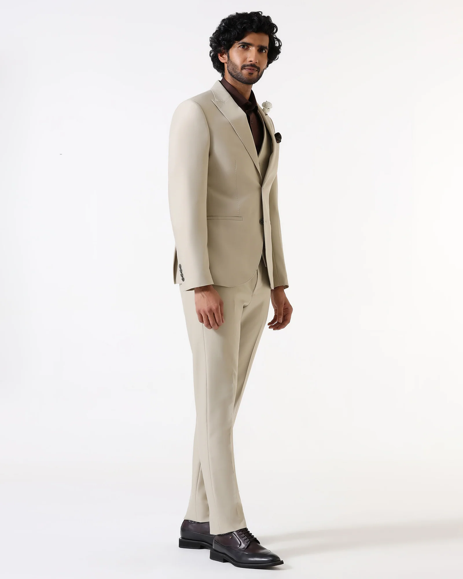 Beige Three Piece Solid Suit - Flint - Image 8