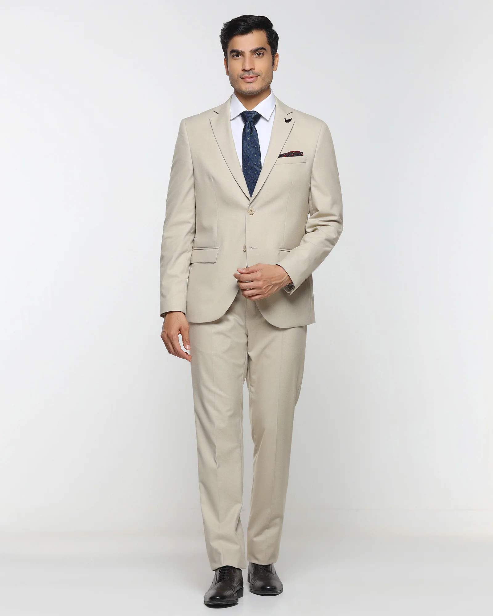 Beige Two Piece Textured Suit - Brim