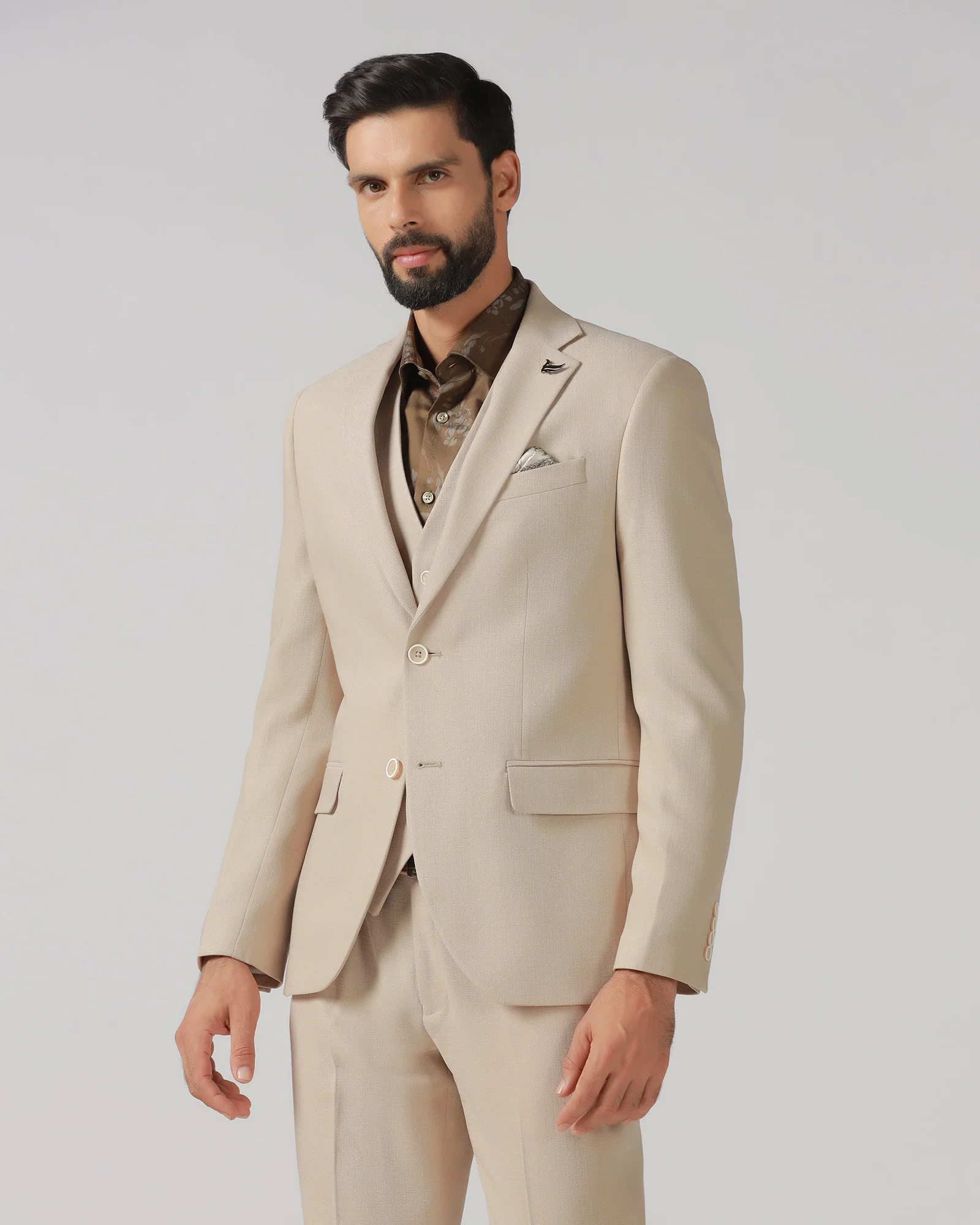 Beige Three Piece Textured Suit - Rotex - Image 4