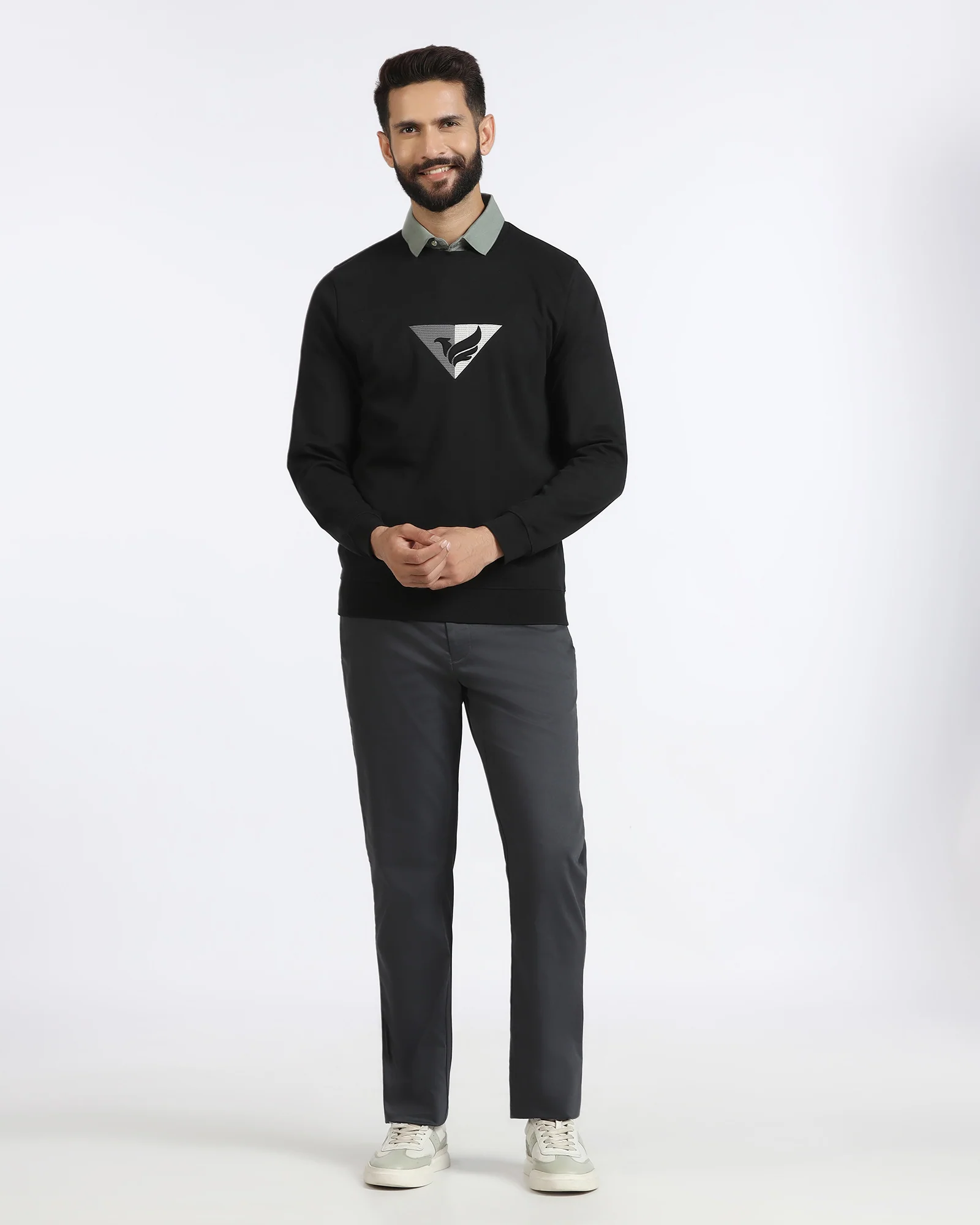 Black Crew Neck Solid Sweatshirt - Bling - Image 3