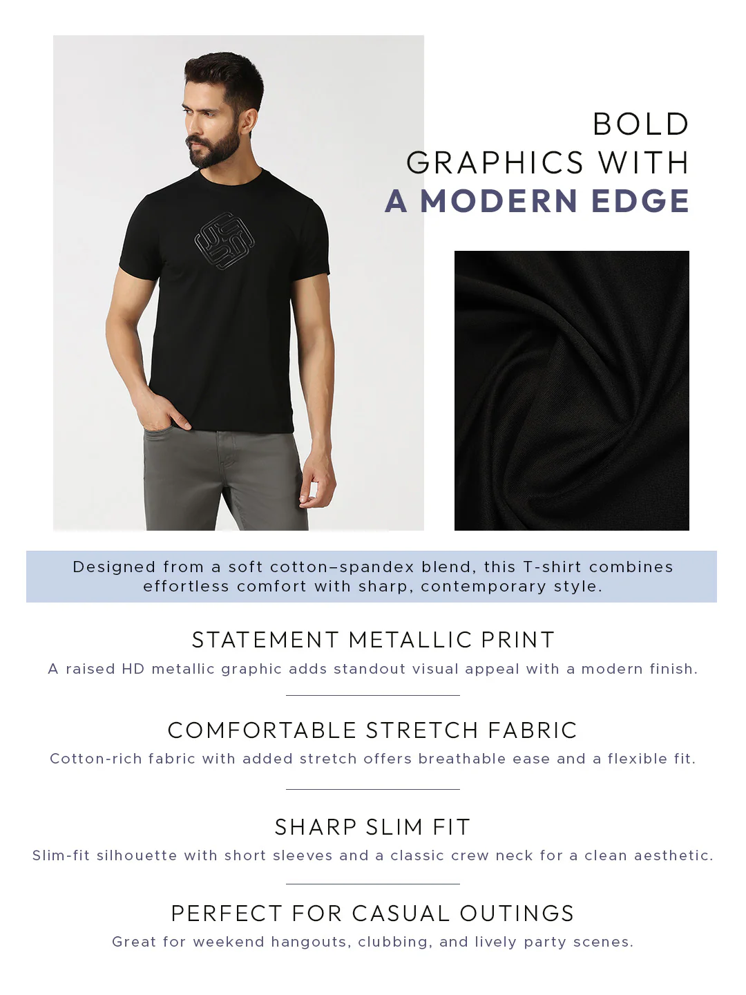 Black Crew Neck Textured T-Shirt - Crown - Image 8