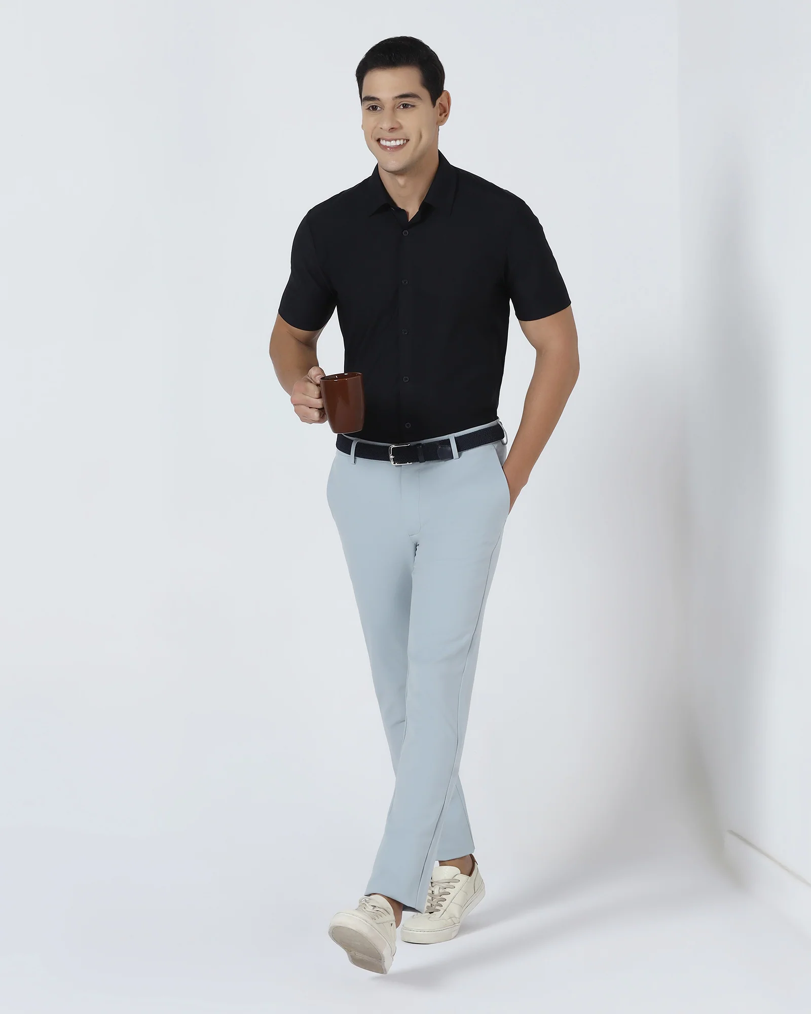 Black Half Sleeve TechPro Solid Shirt - Kanon - Image 8