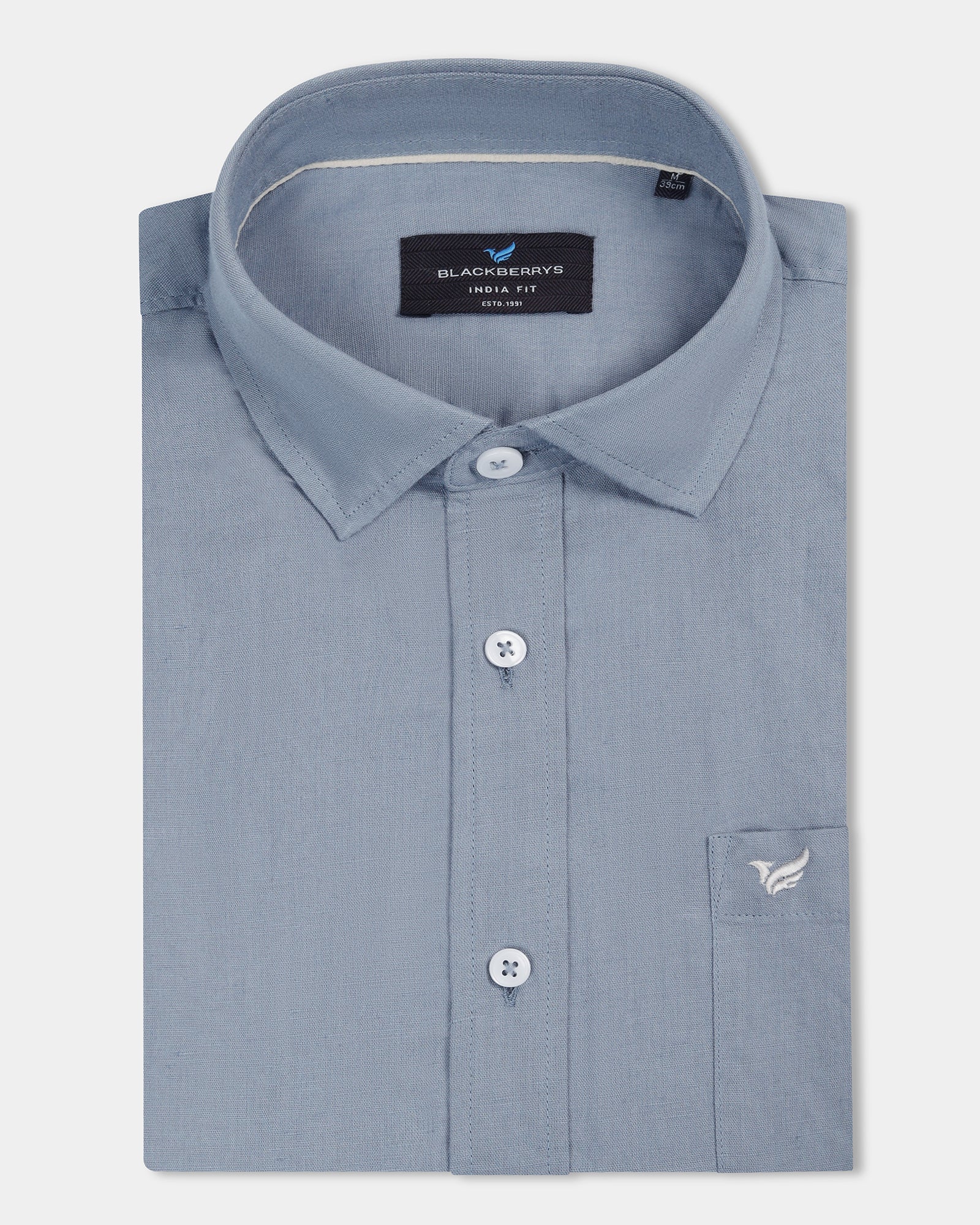 Blue Grey Half Sleeve Linen Solid Shirt - Cleo - Image 5