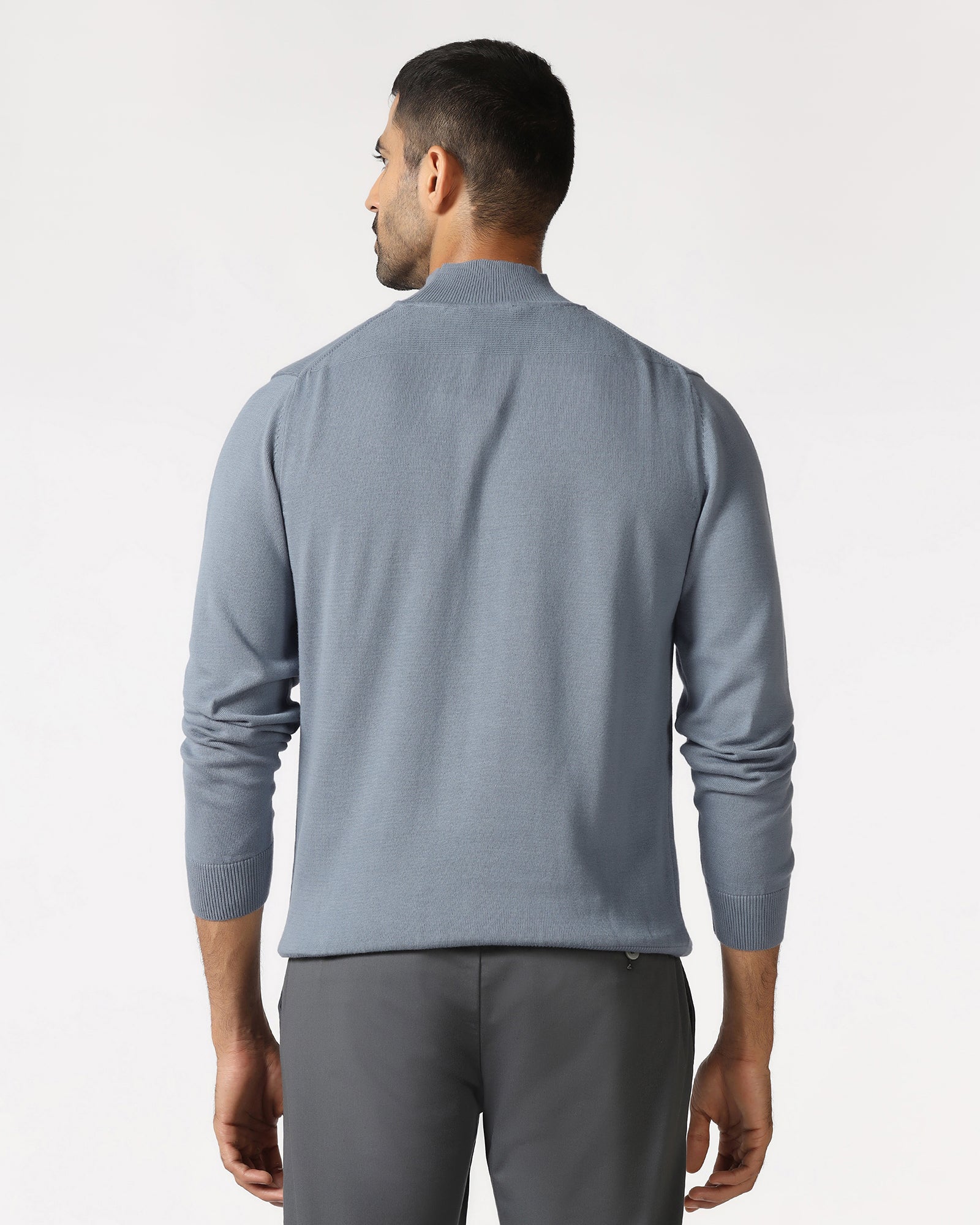 Blue High Neck Solid Sweater - Pop - Image 2