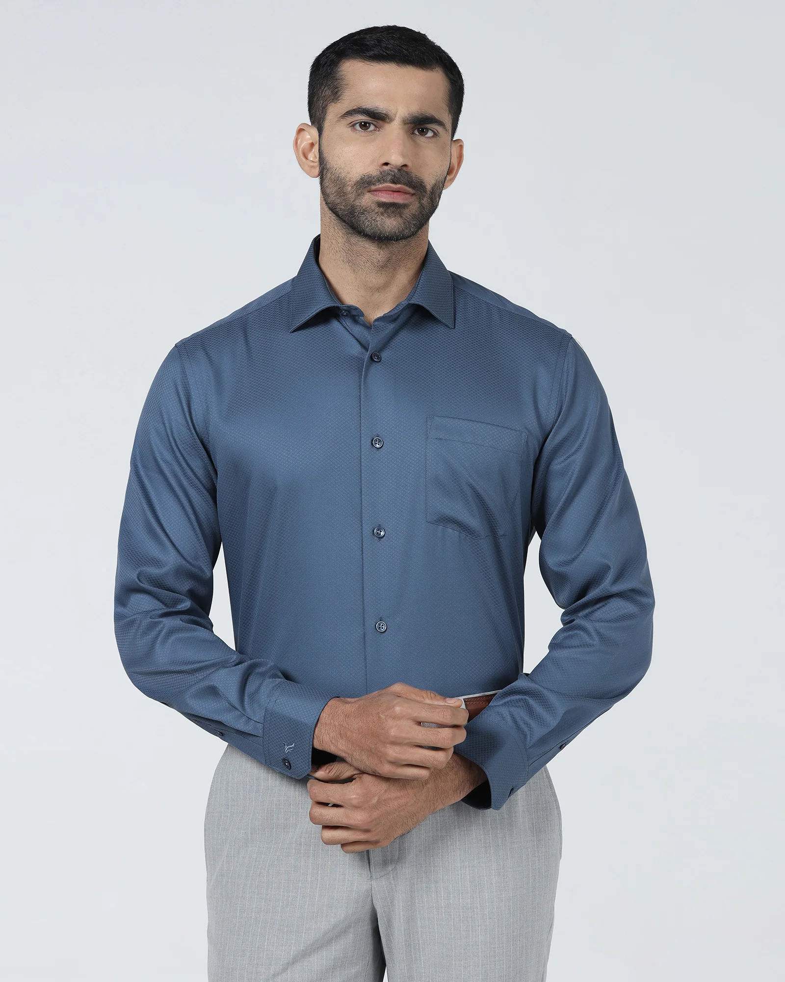 Blue Non Iron Textured Shirt - Erik