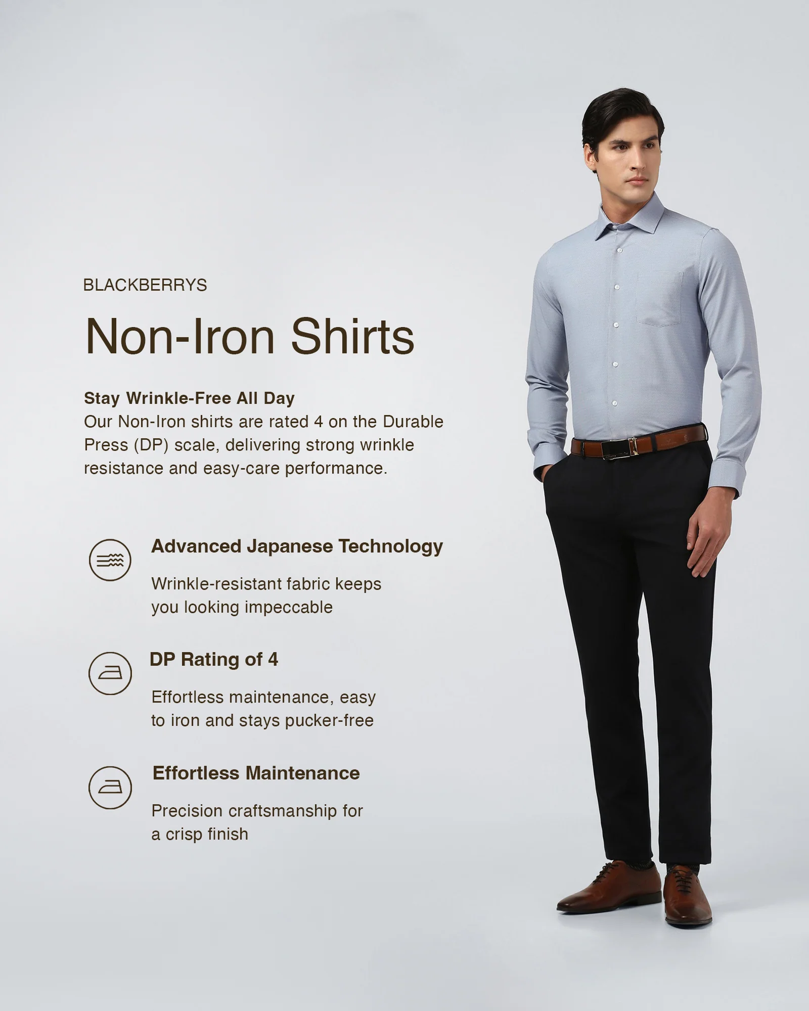 Blue Non Iron Textured Shirt - Russel E - Image 3