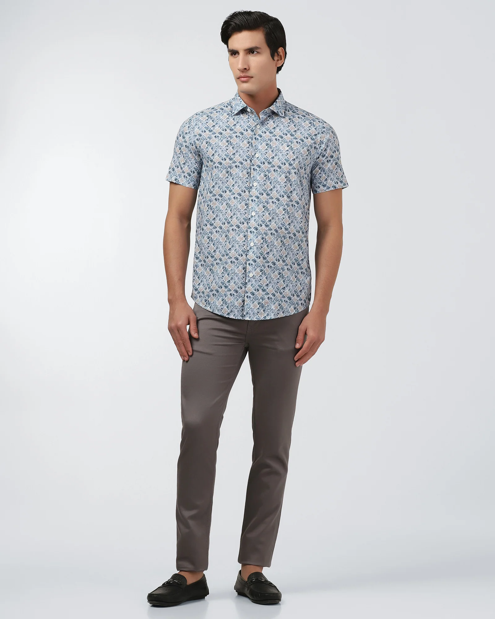Blue Half Sleeve Printed Shirt - Melod - Image 3