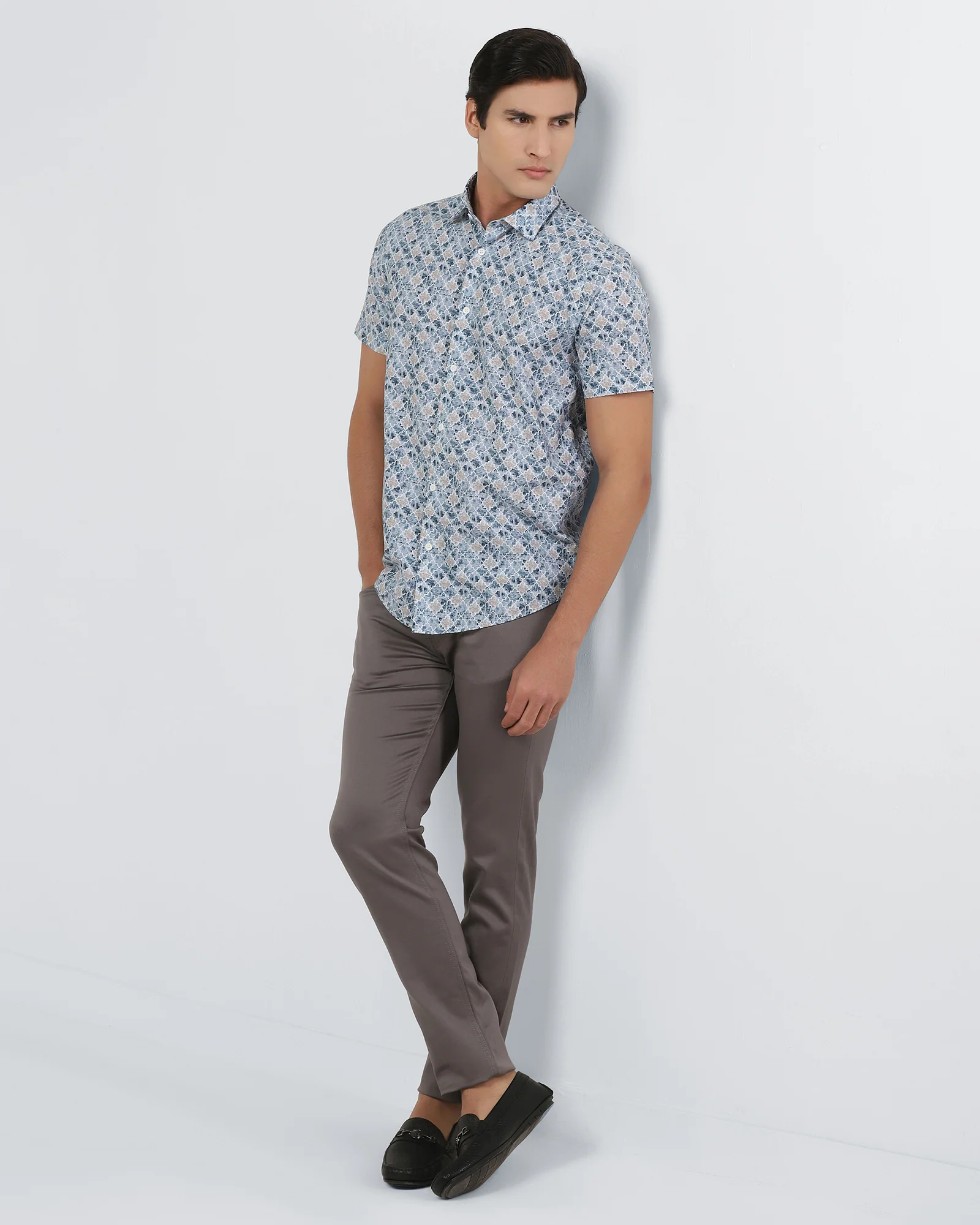 Blue Half Sleeve Printed Shirt - Melod - Image 7