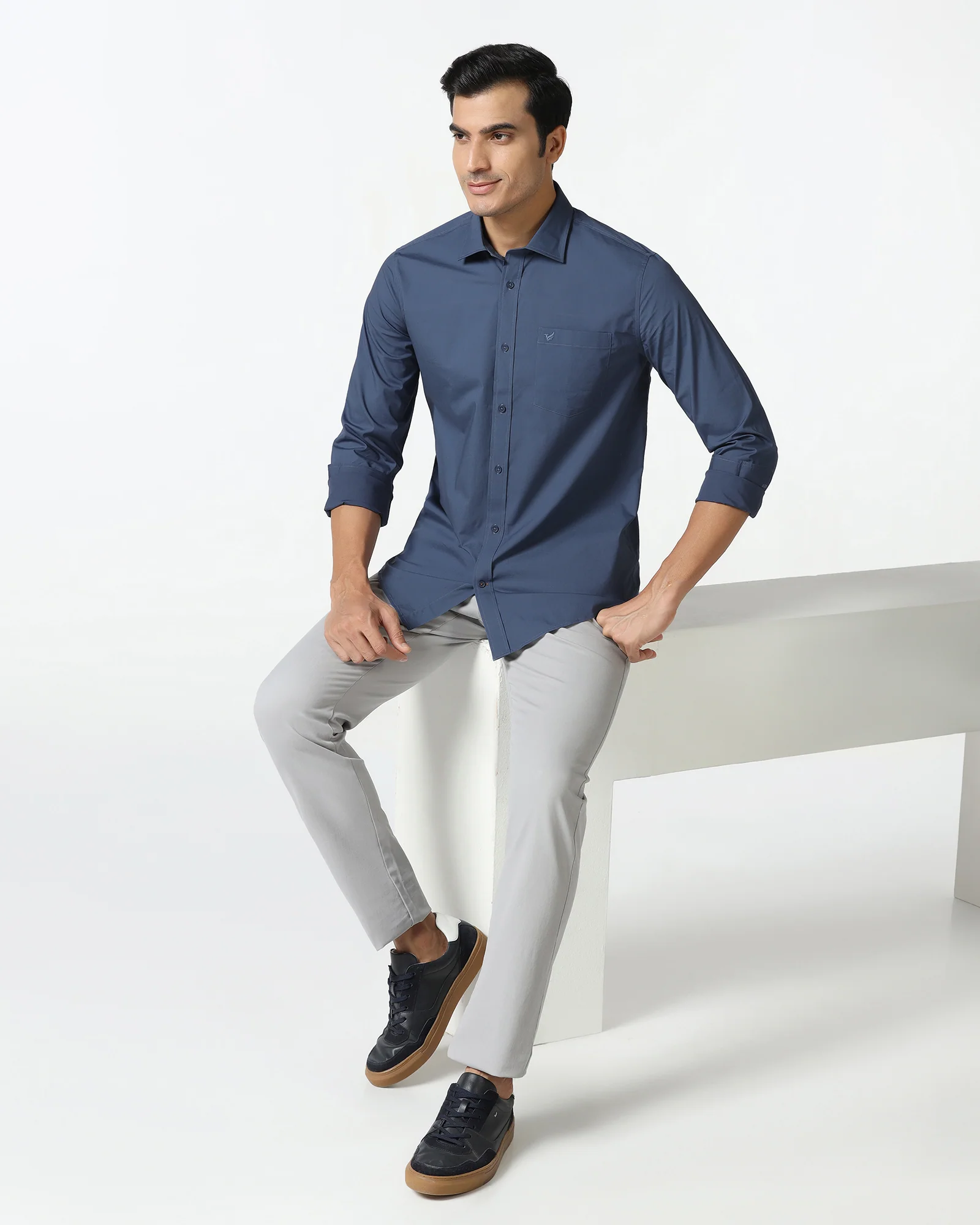 Blue Solid Shirt - Lujo - Image 8