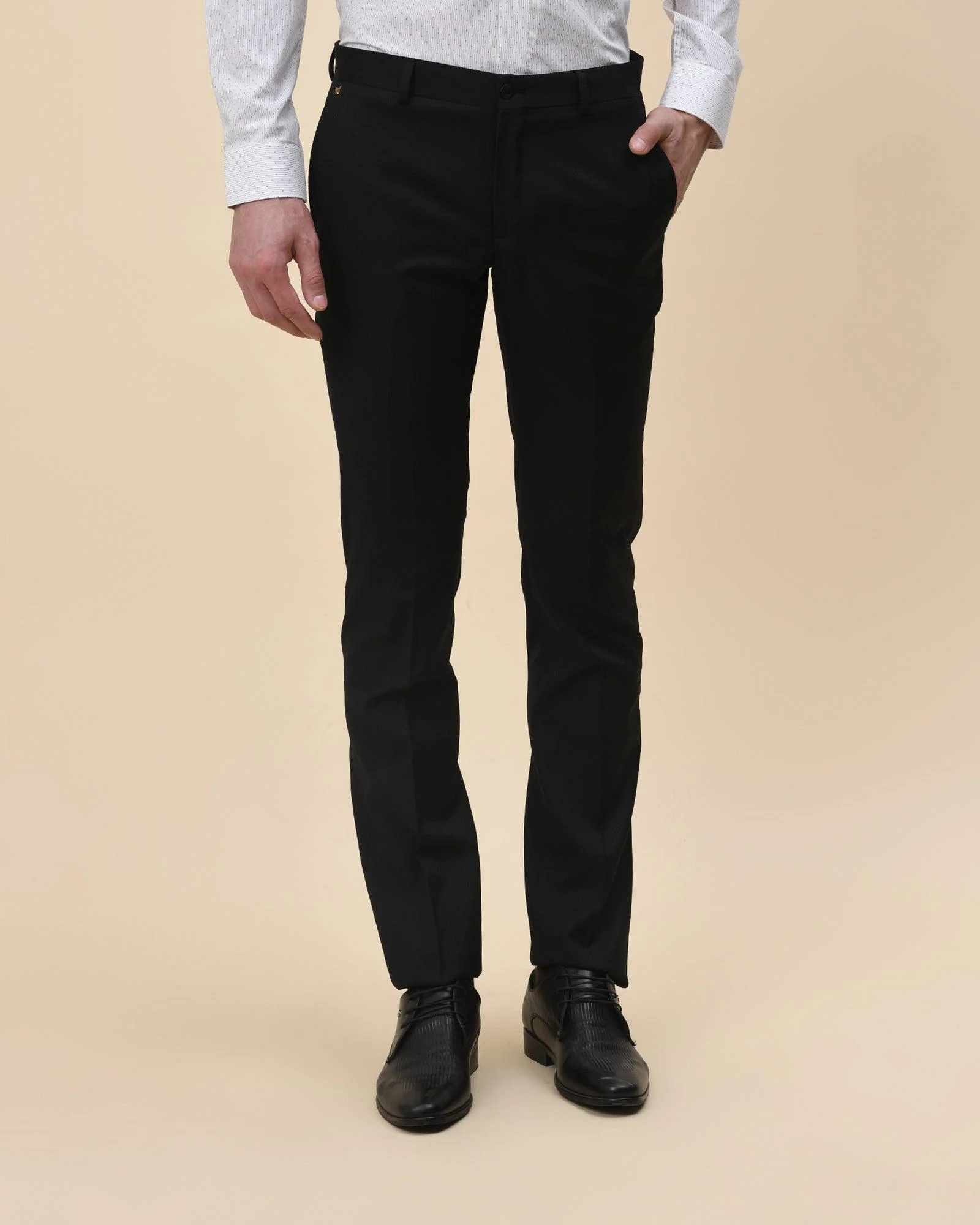 Luxe Slim Comfort B-95 Formal Black Textured Trouser - Bolt - Image 3