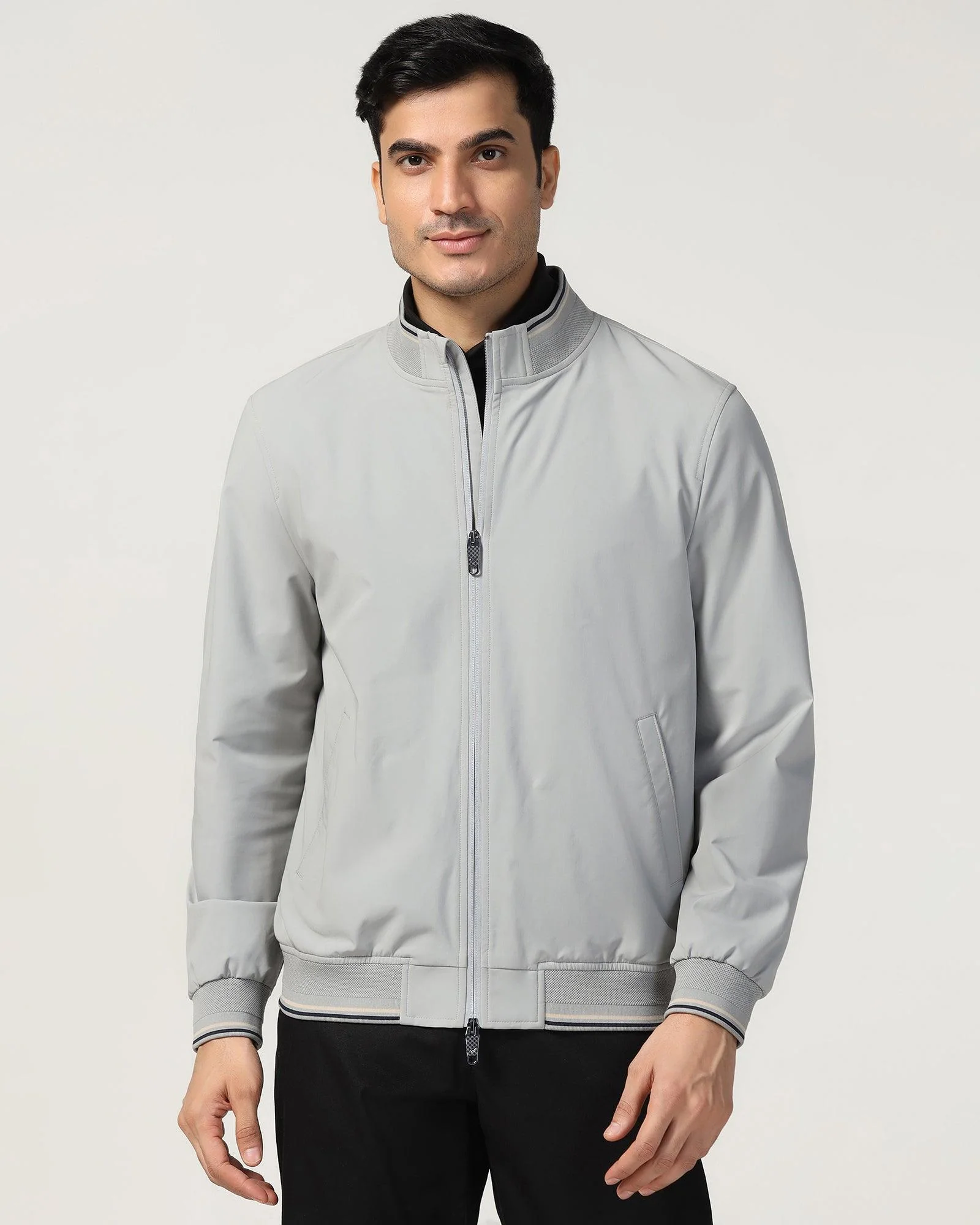 Bomber Grey Solid Zipper Jacket - Cornell - Image 7