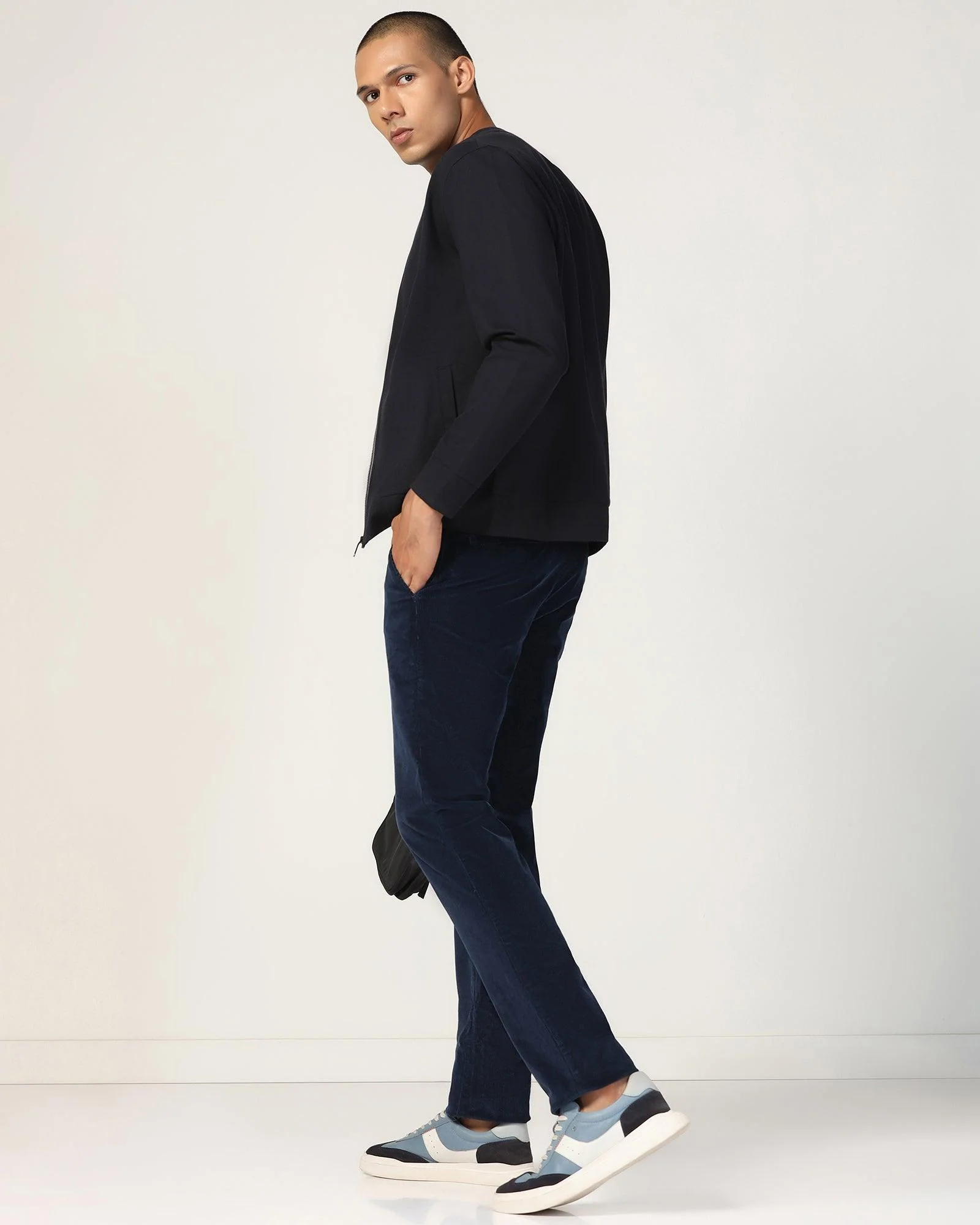 Bomber Neck Navy Solid Sweatshirt - Boris - Image 5