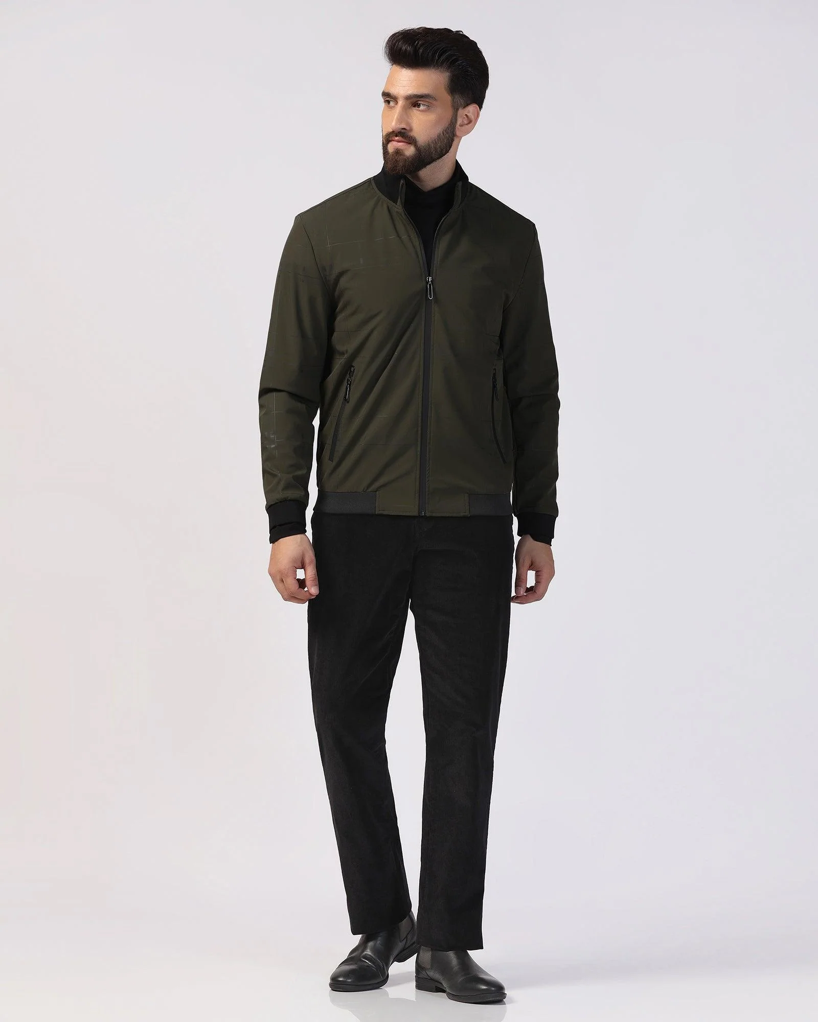 Bomber Olive Printed Zipper Jacket - Rafale - Image 3