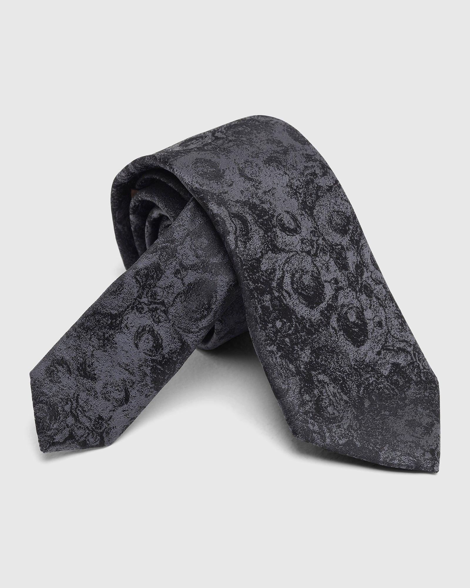 Boxed Combo Printed Tie With Pocket Square And Cufflink In Black - Takin - Image 2