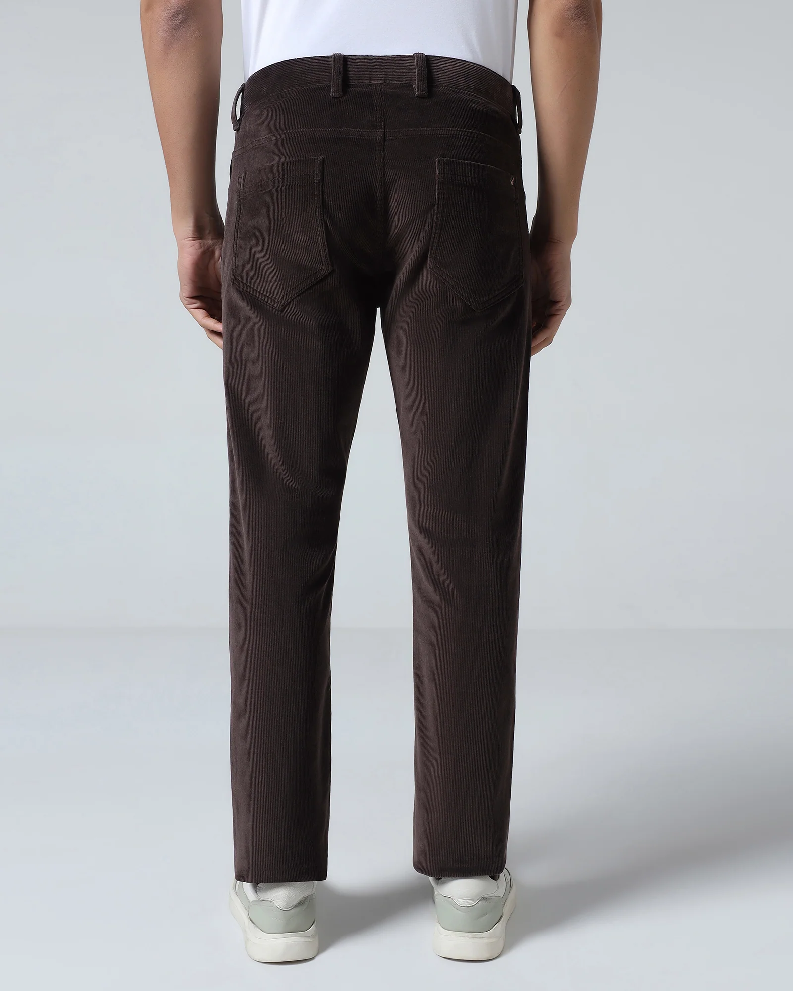 Brown Corduroy Solid Khakis - Magne - Image 2