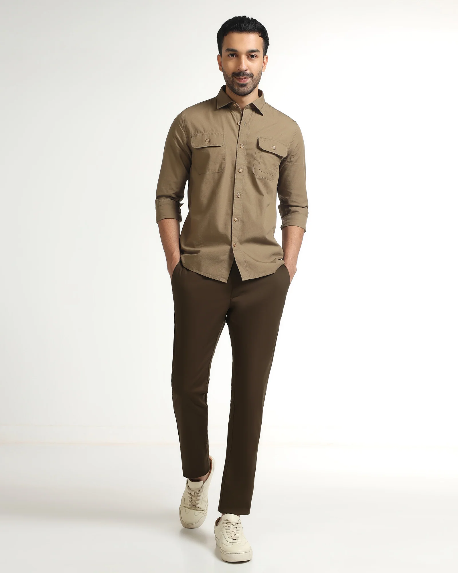 Brown Unwrinkle Solid Khakis - Tigris