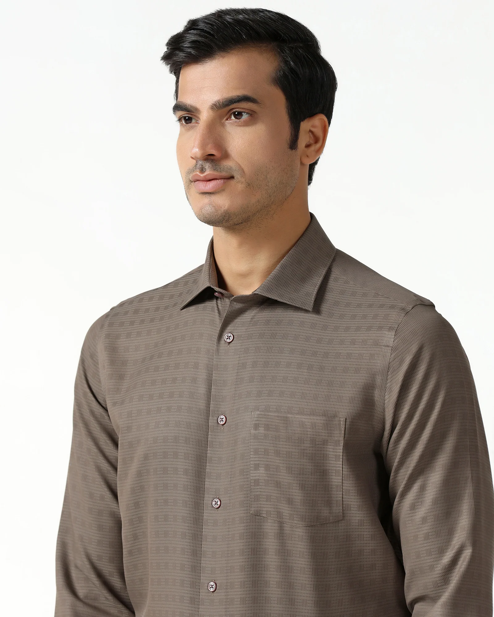 Brown Non Iron Textured Shirt - Reform - Image 4