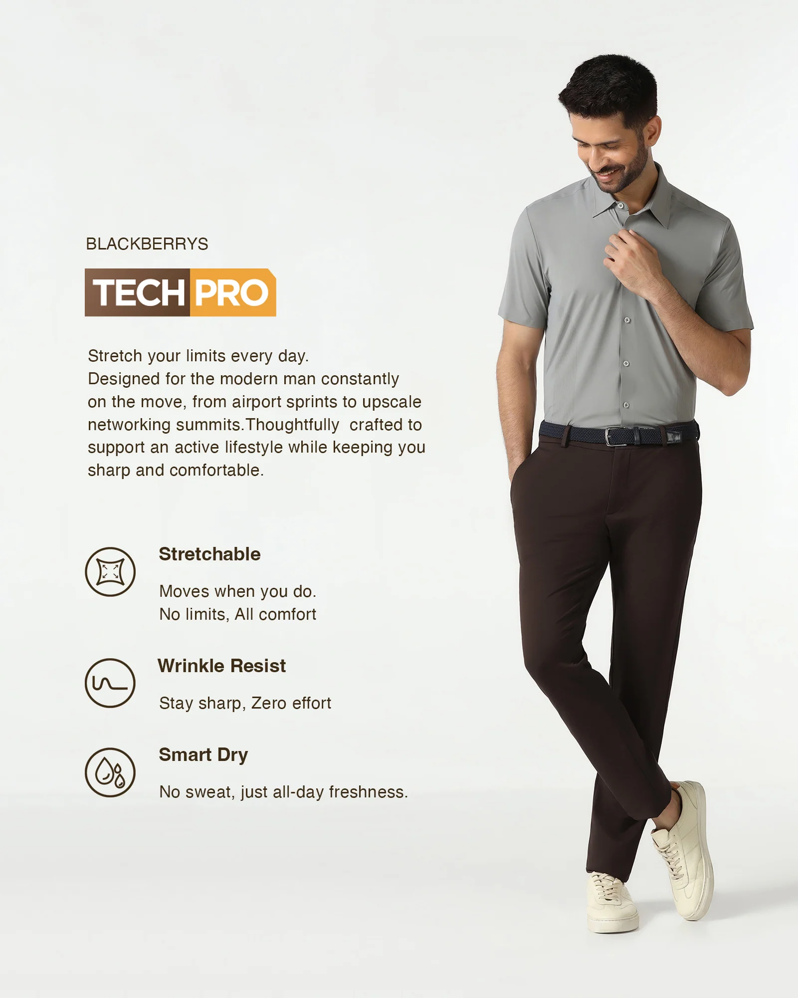 Brown TechPro Solid Khakis - Ziea - Image 3