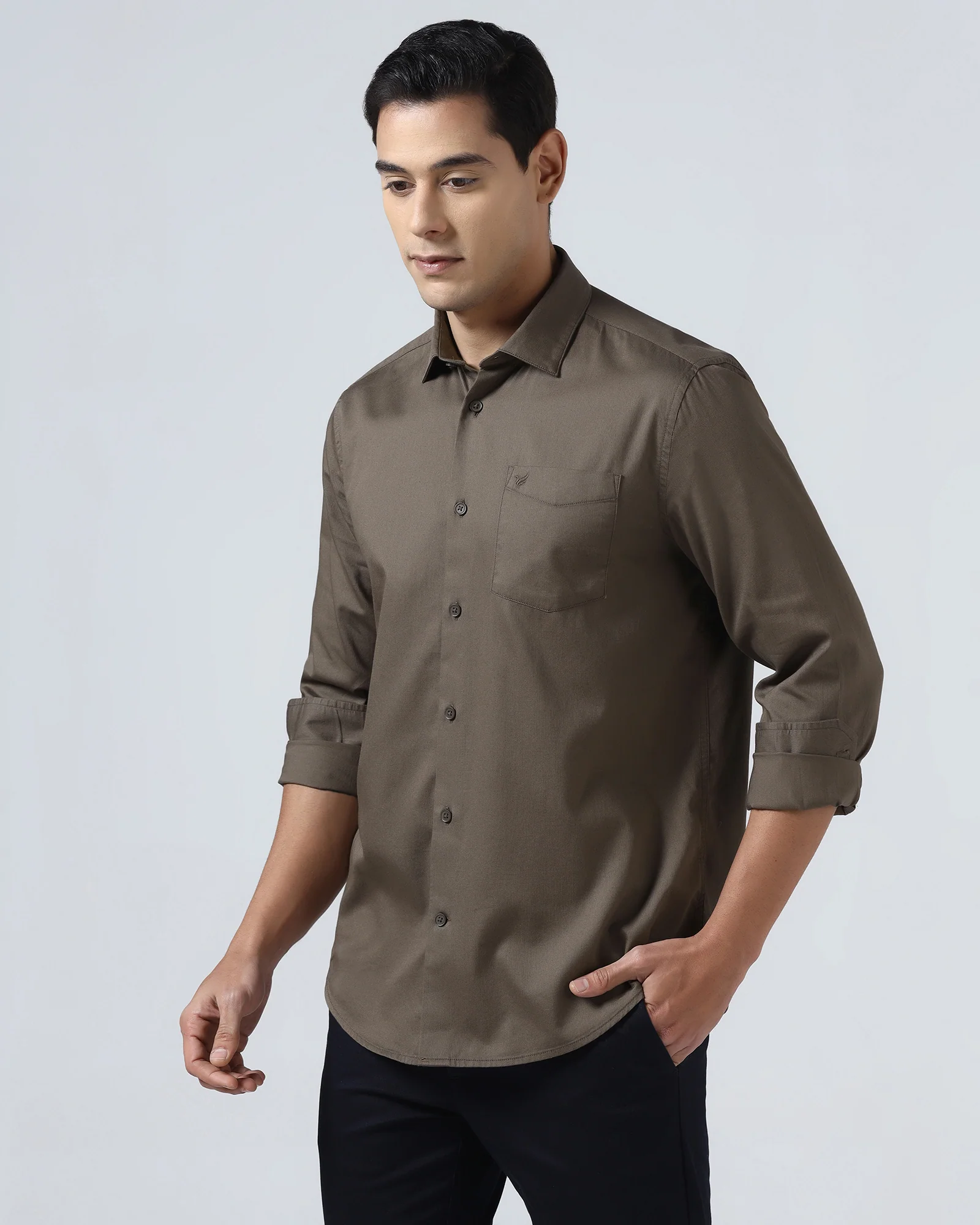 Brown Textured Shirt - Nuvan