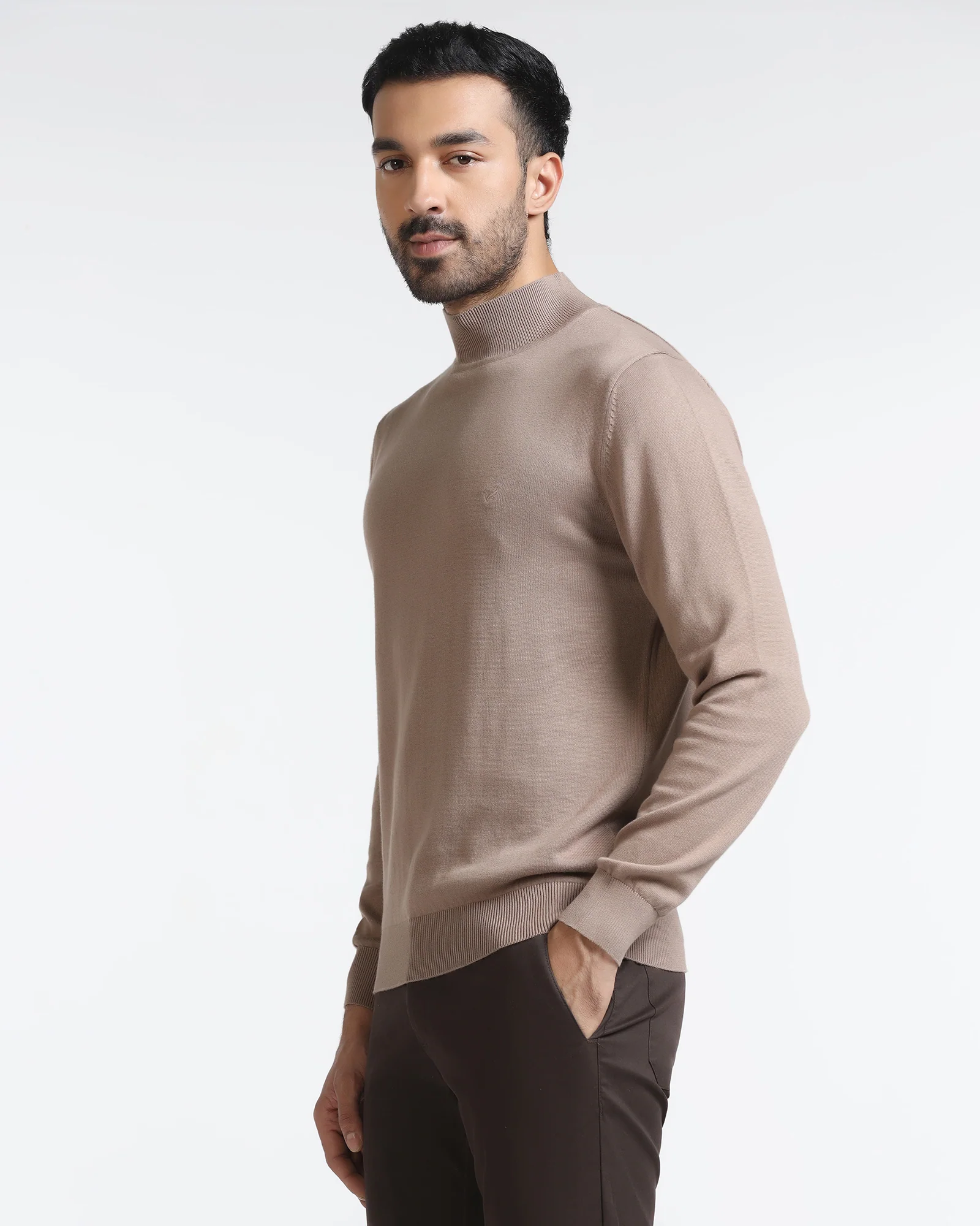 Camel High Neck Solid Sweater - Pop - Image 3