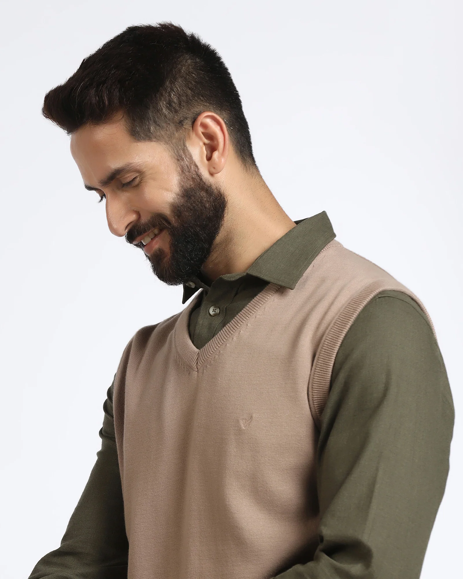 Camel V-Neck Solid Sweater - Less - Image 4