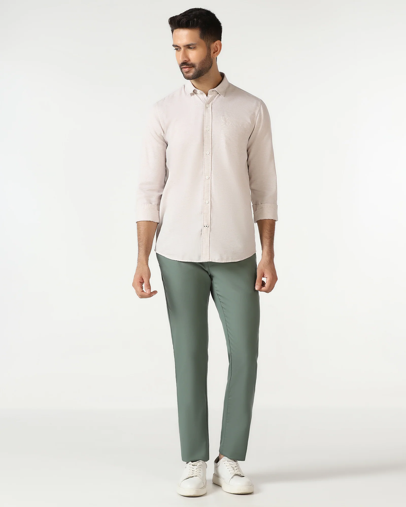 Casual Beige Solid Shirt - Josko - Image 3