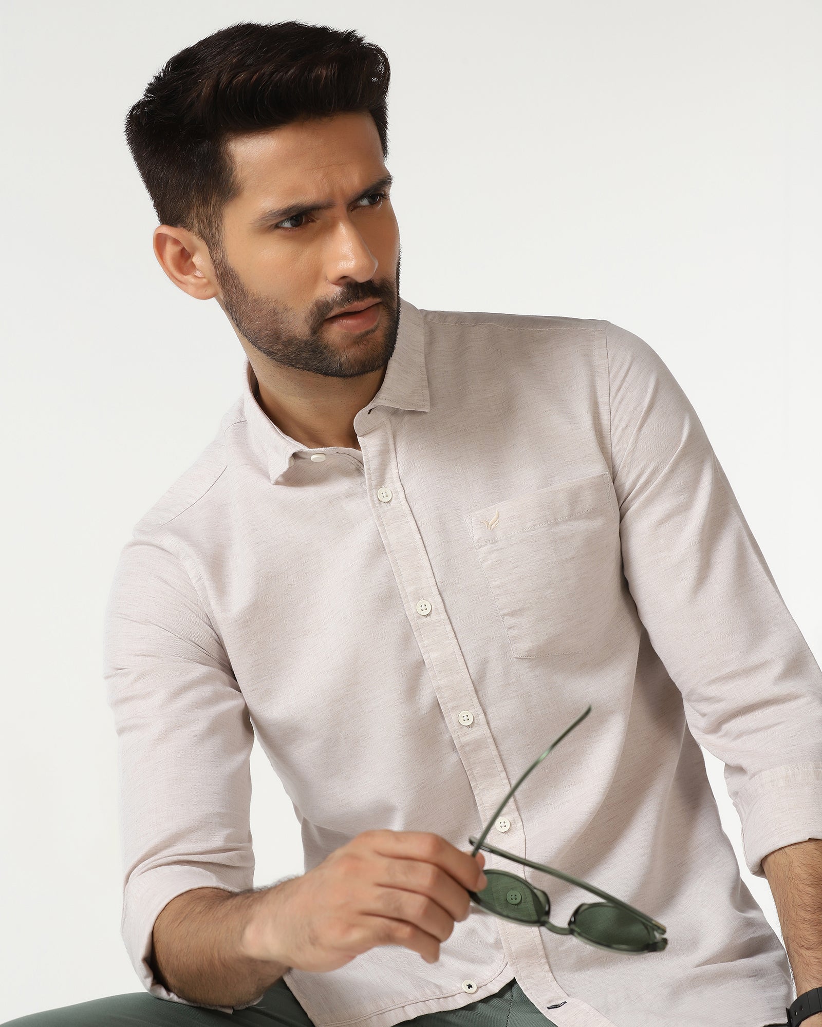 Casual Beige Solid Shirt - Josko - Image 7