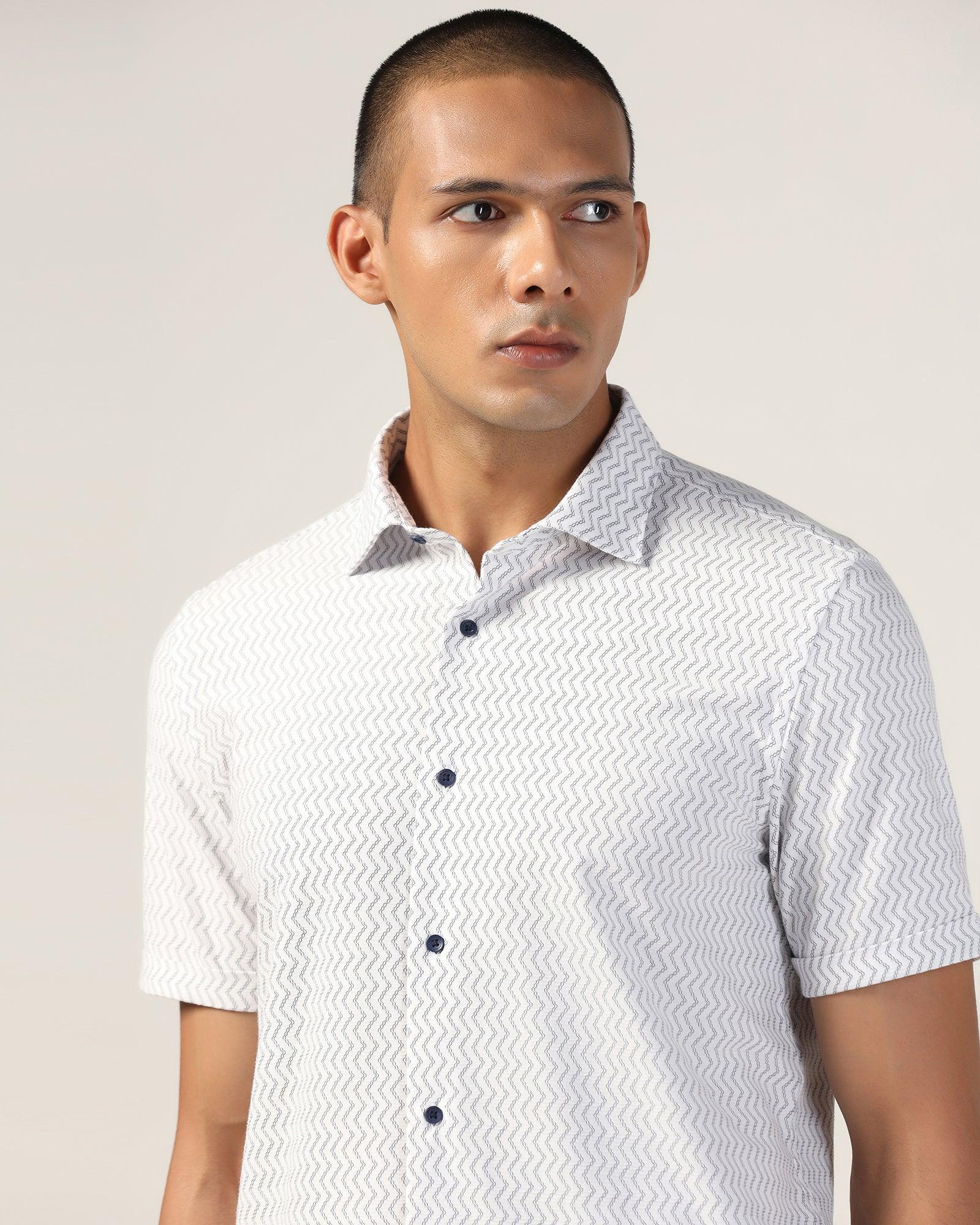 Casual Half Sleeve Black Jacquard Shirt - Shaolin - Image 4
