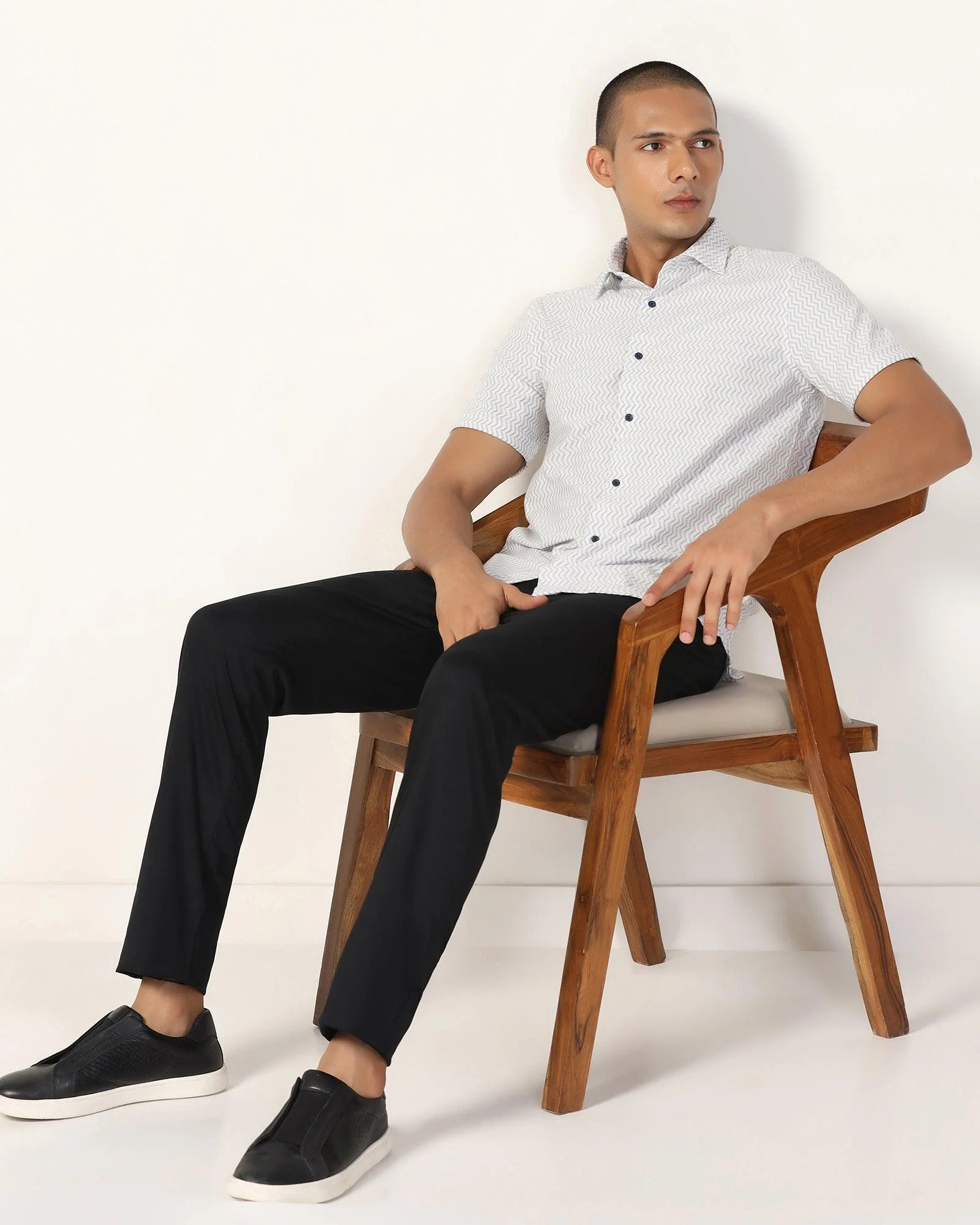 Casual Half Sleeve Black Jacquard Shirt - Shaolin - Image 7