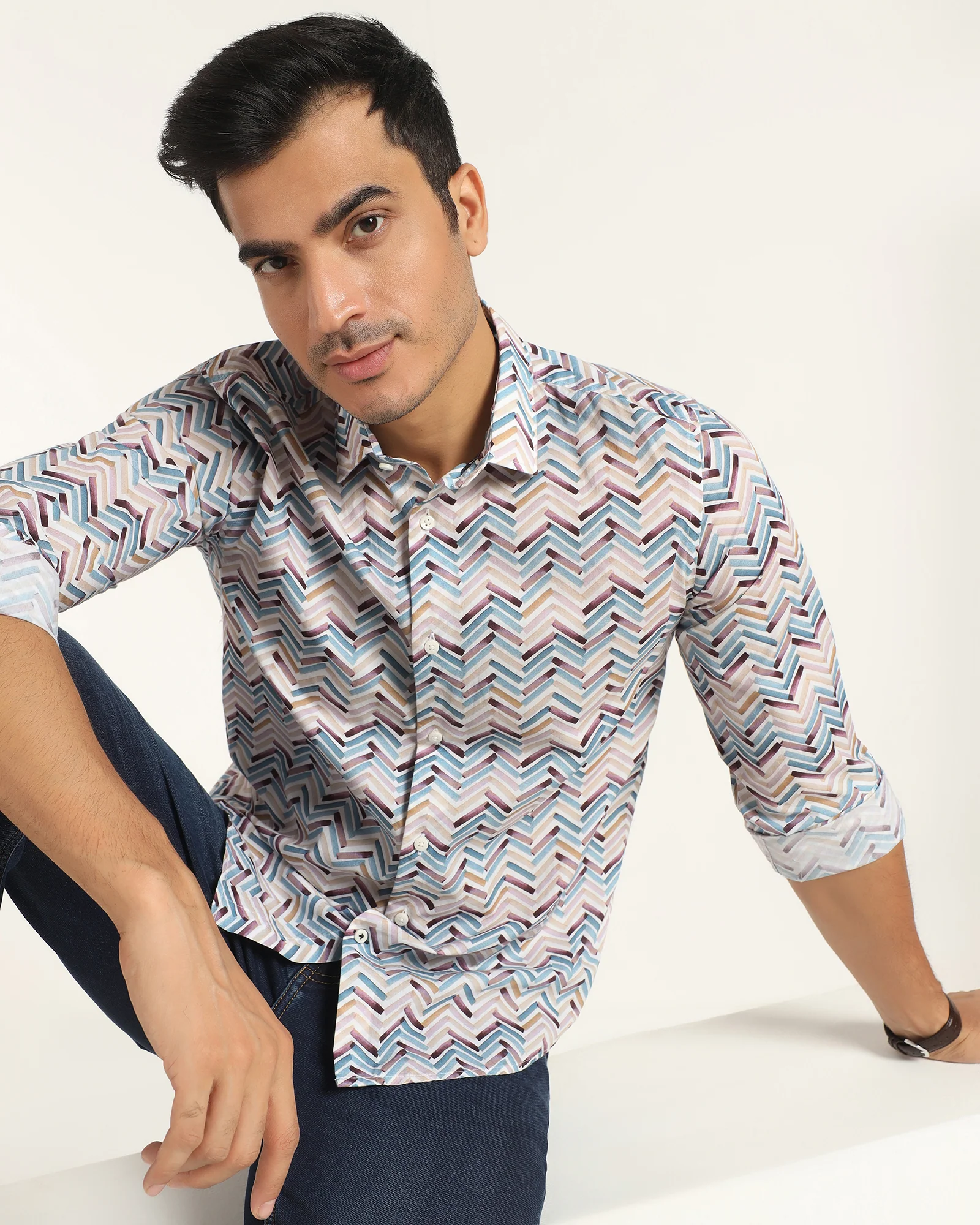 Casual Blue Printed Shirt - Alba - Image 7