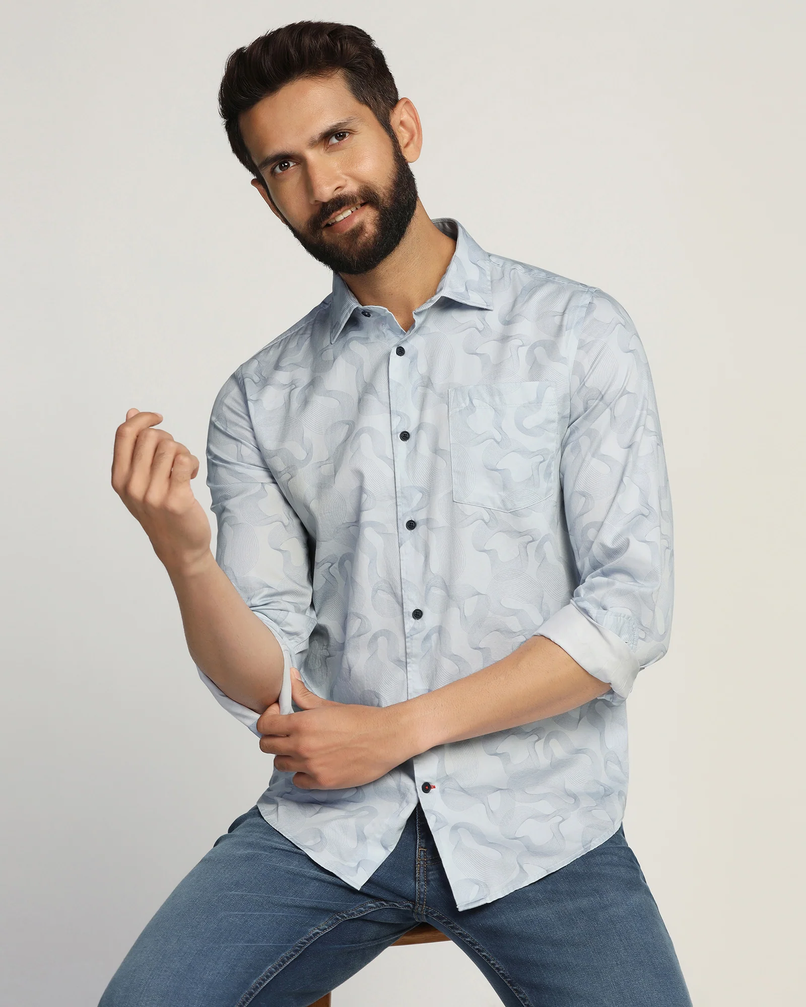 Casual Blue Printed Shirt - Heath - Image 8