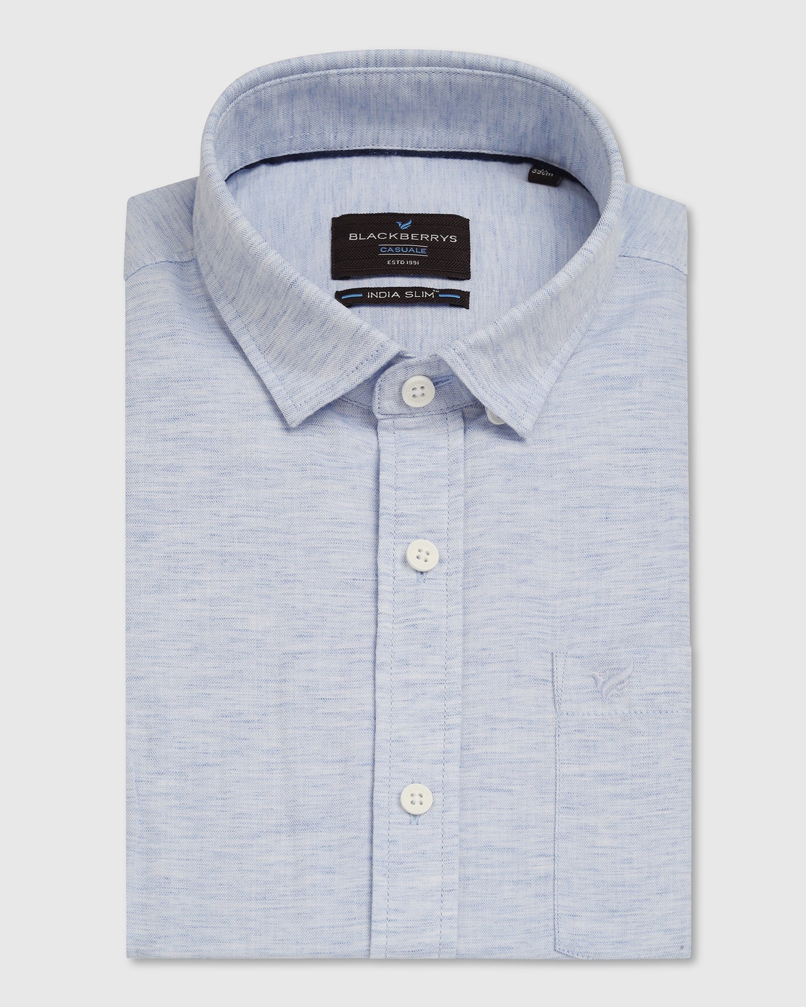 Casual Blue Solid Shirt - Josko - Image 5
