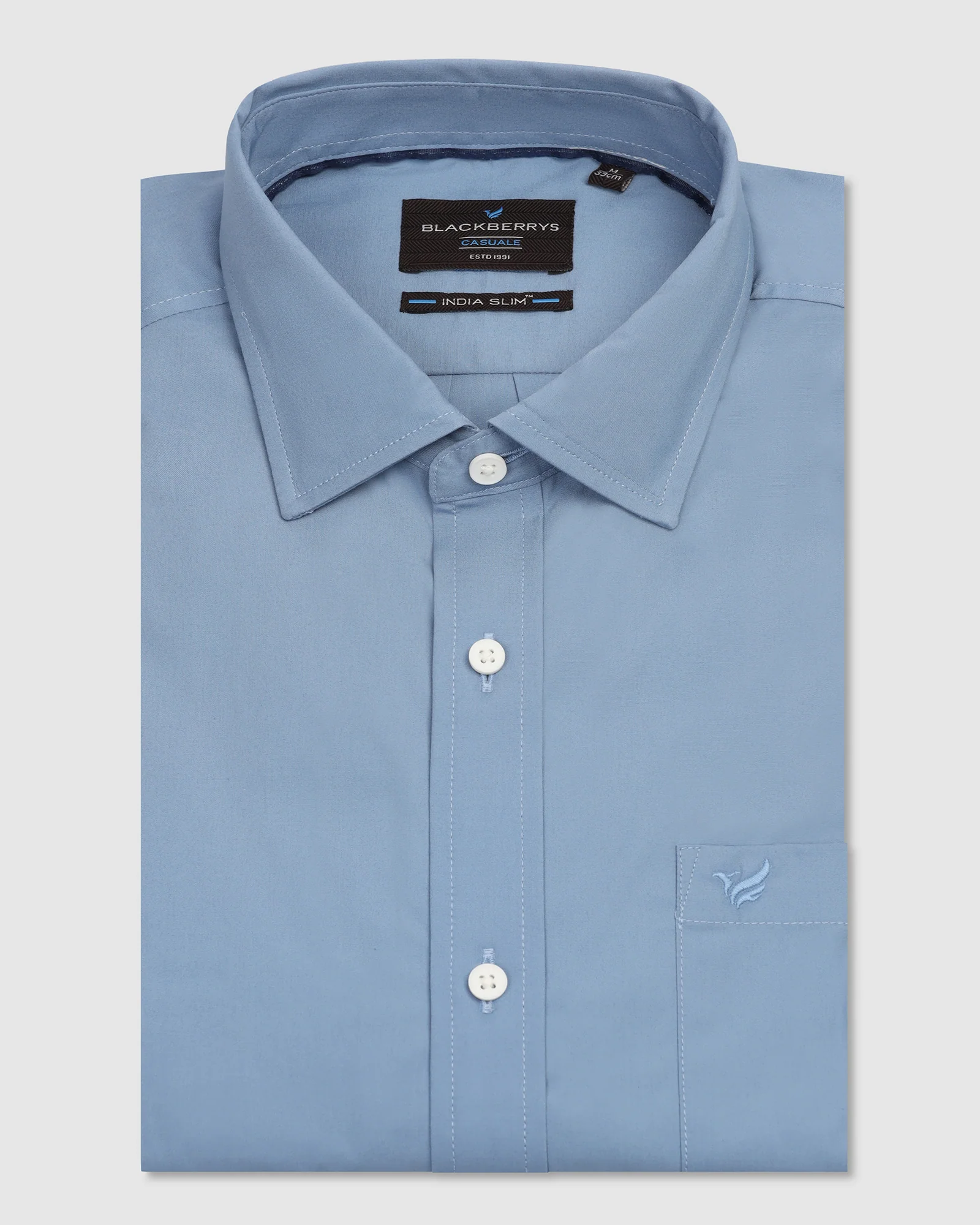 Casual Blue Solid Shirt - Lujo - Image 5