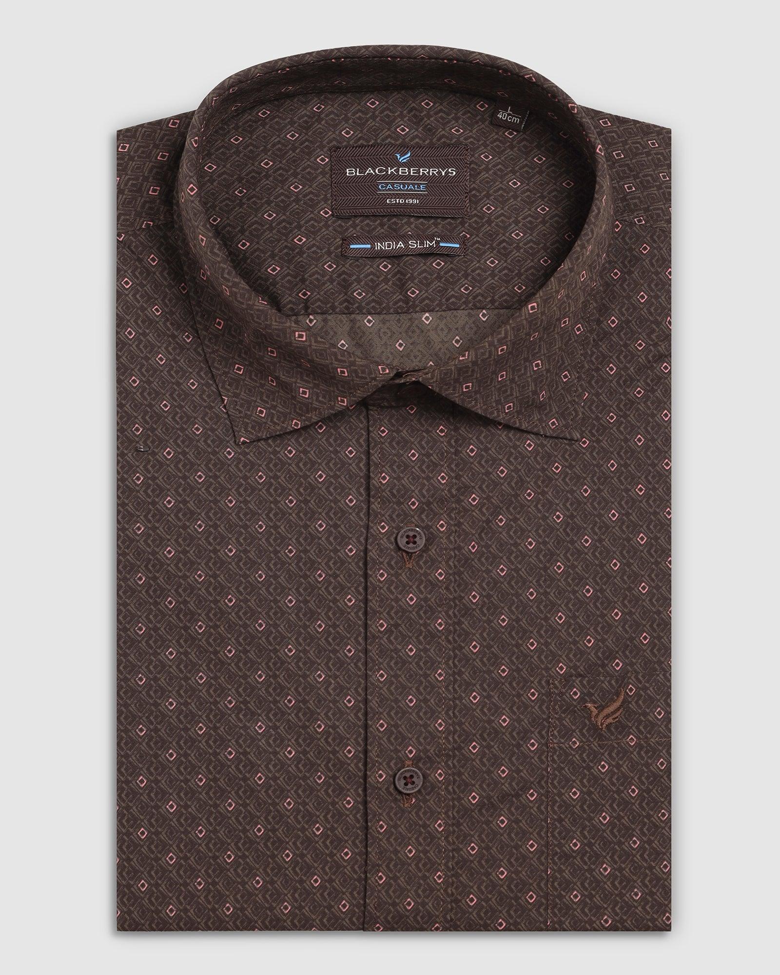 Casual Half Sleeve Brown Printed Shirt - Arwen - Image 5
