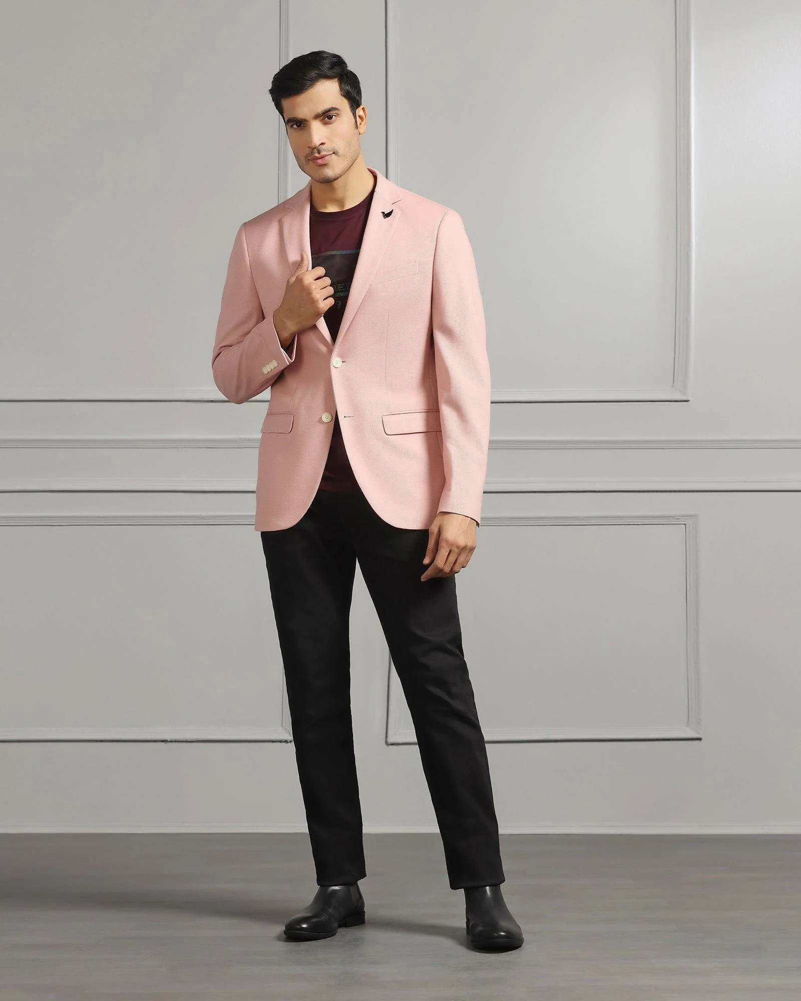 Casual Dusty Pink Textured Blazer - Ken - Image 3