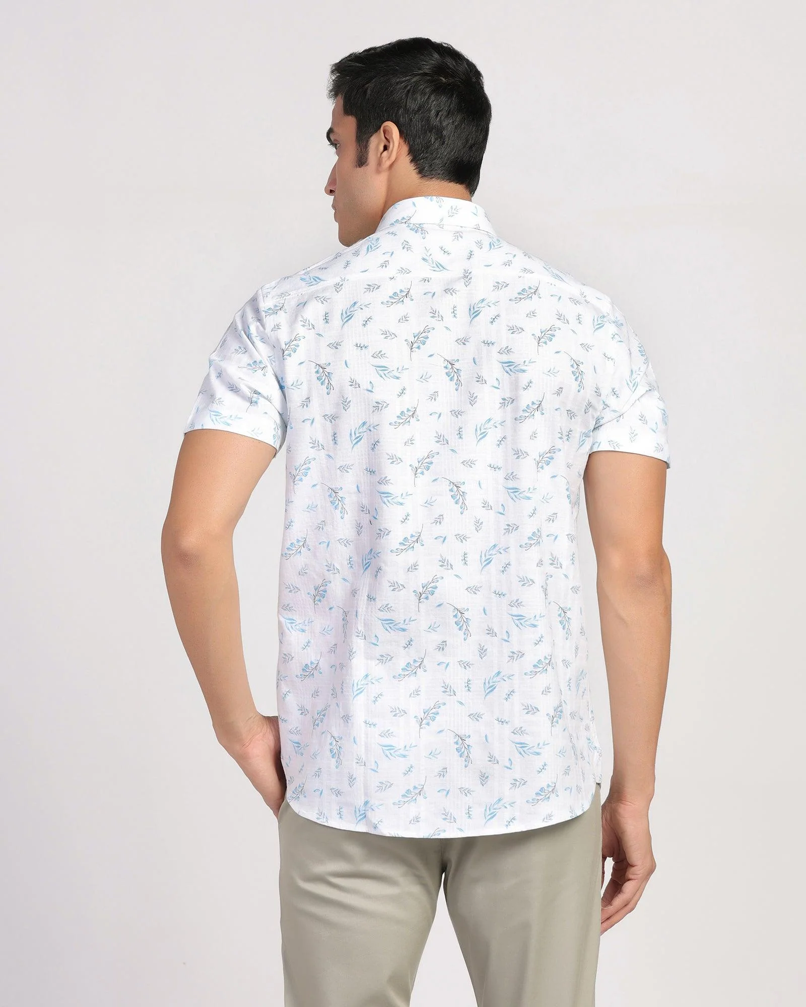 Linen Casual Half Sleeve Blue Printed Shirt - Martin - Image 2