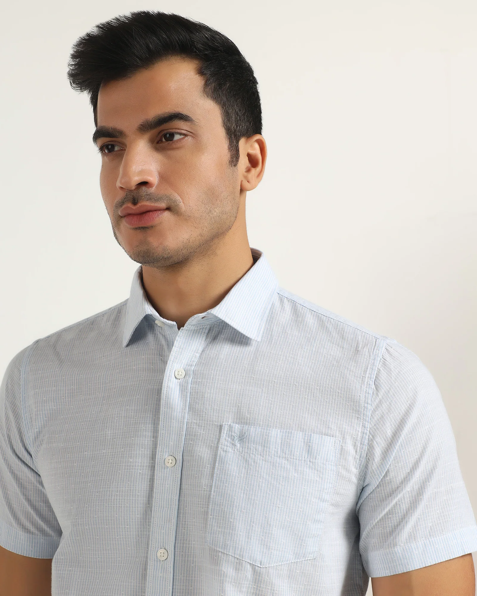 Casual Half Sleeve Blue Stripe Shirt - Marven - Image 4