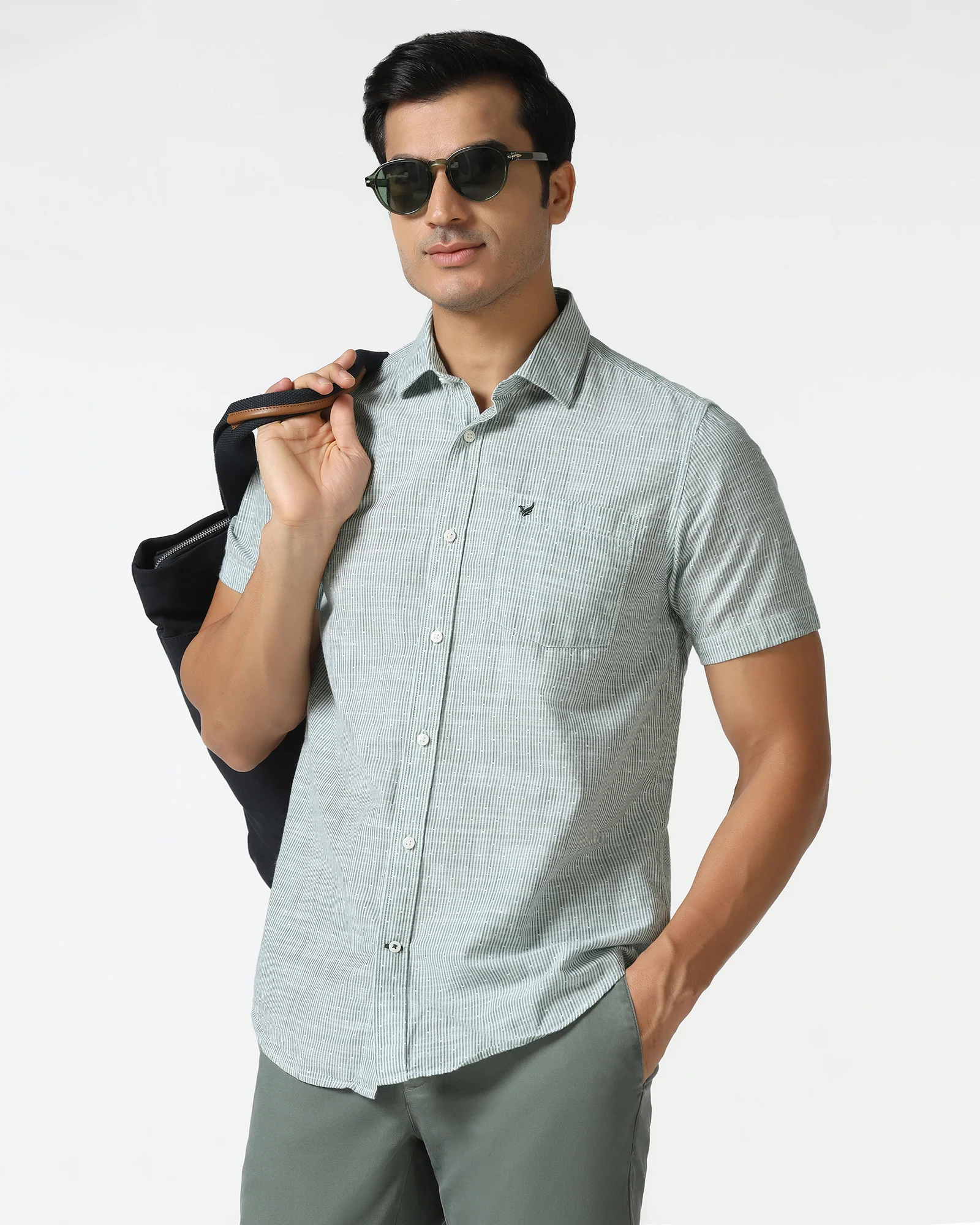 Casual Half Sleeve Green Stripe Shirt - Marven