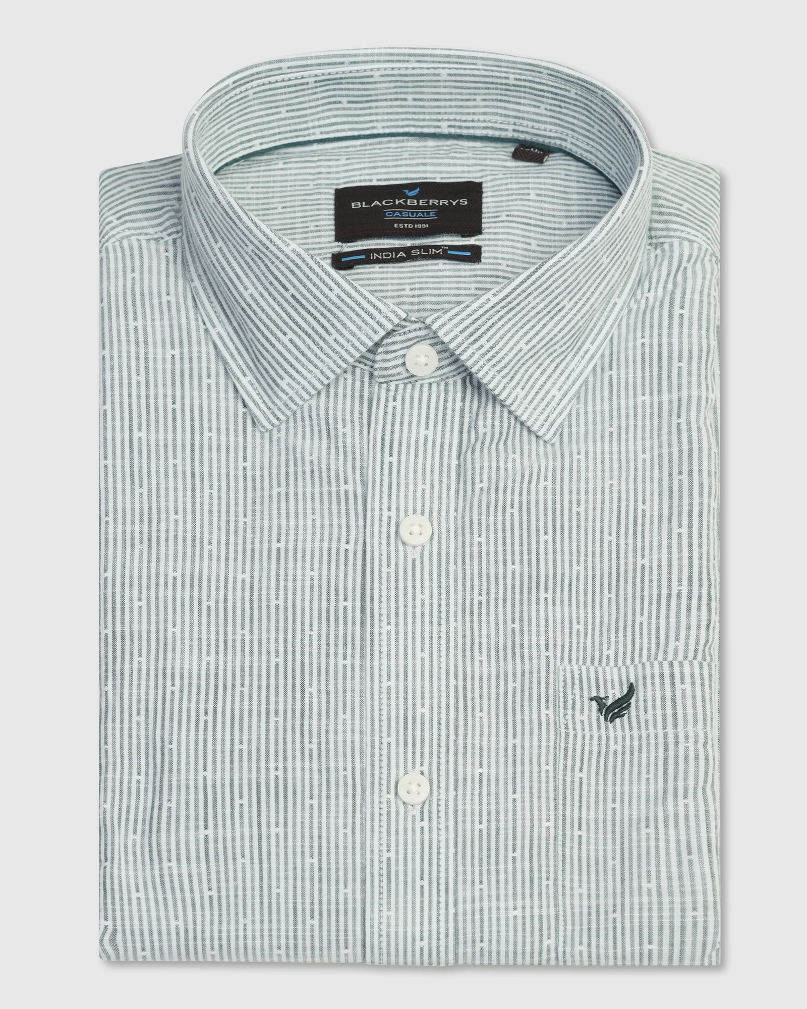 Casual Half Sleeve Green Stripe Shirt - Marven - Image 5